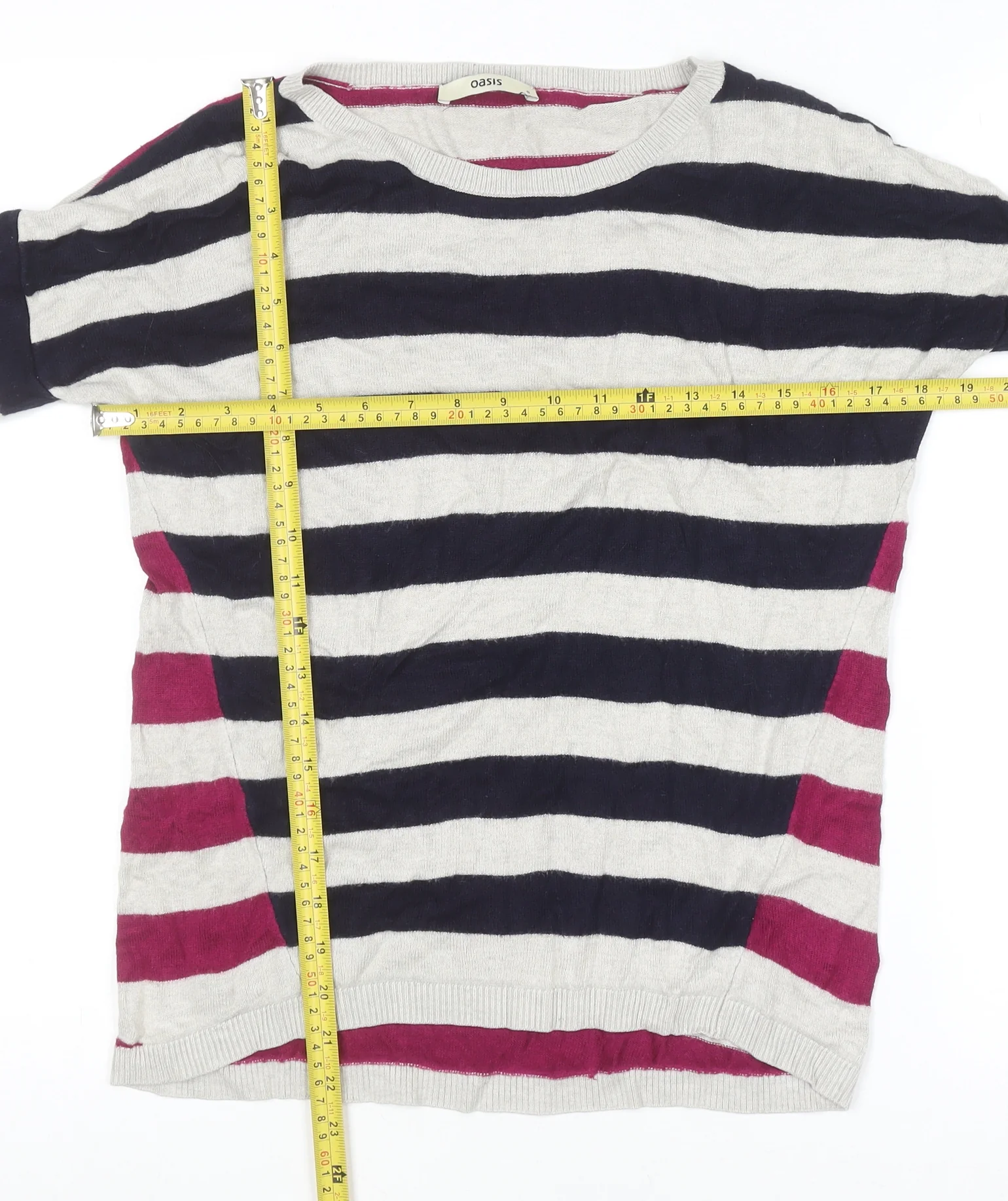 Oasis Women’s Multicoloured Striped 3/4 Sleeve Pullover Jumper Size S - Image 2