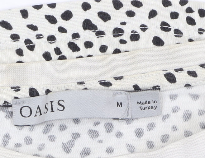 Oasis Women’s White Cropped Animal Print Cotton T-Shirt M - Image 4