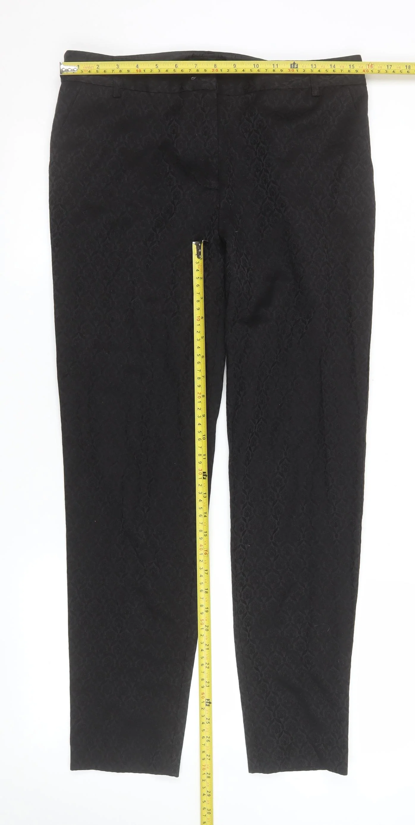 Oasis Womens Black Jacquard Slim Trousers Size 12 - Image 2