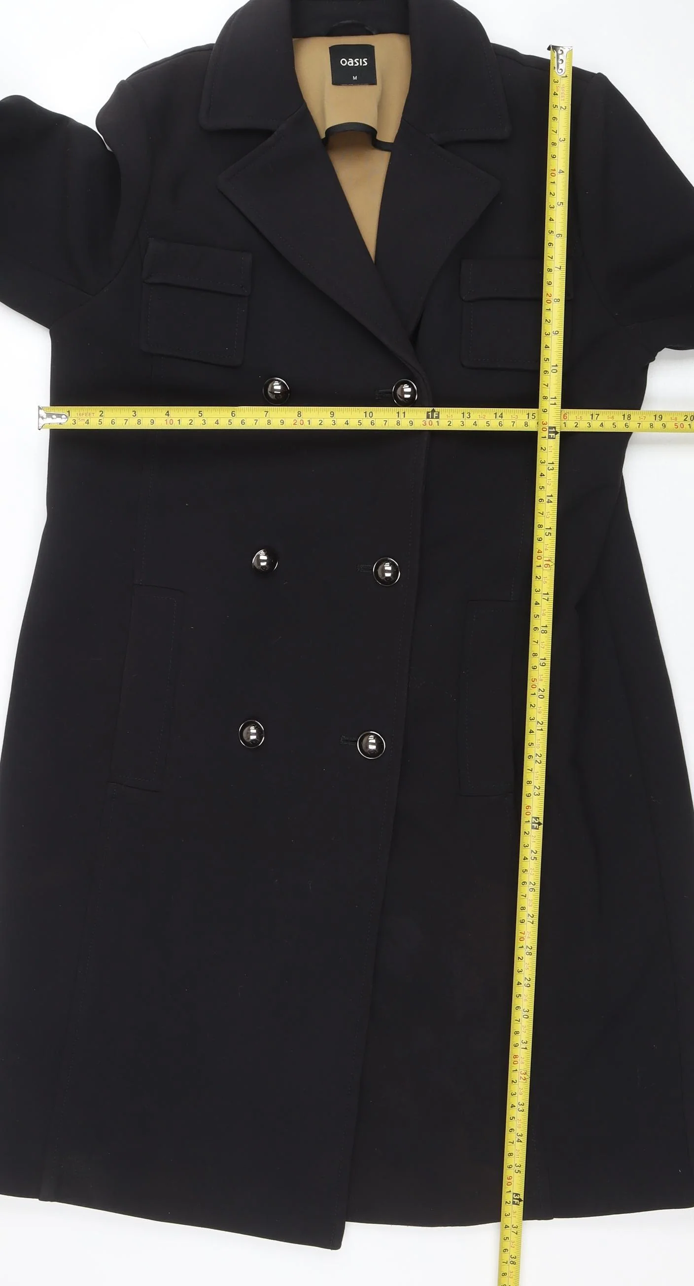 Oasis Womens Black Mid-Length Pea Coat Size M Regular Fit - Image 2