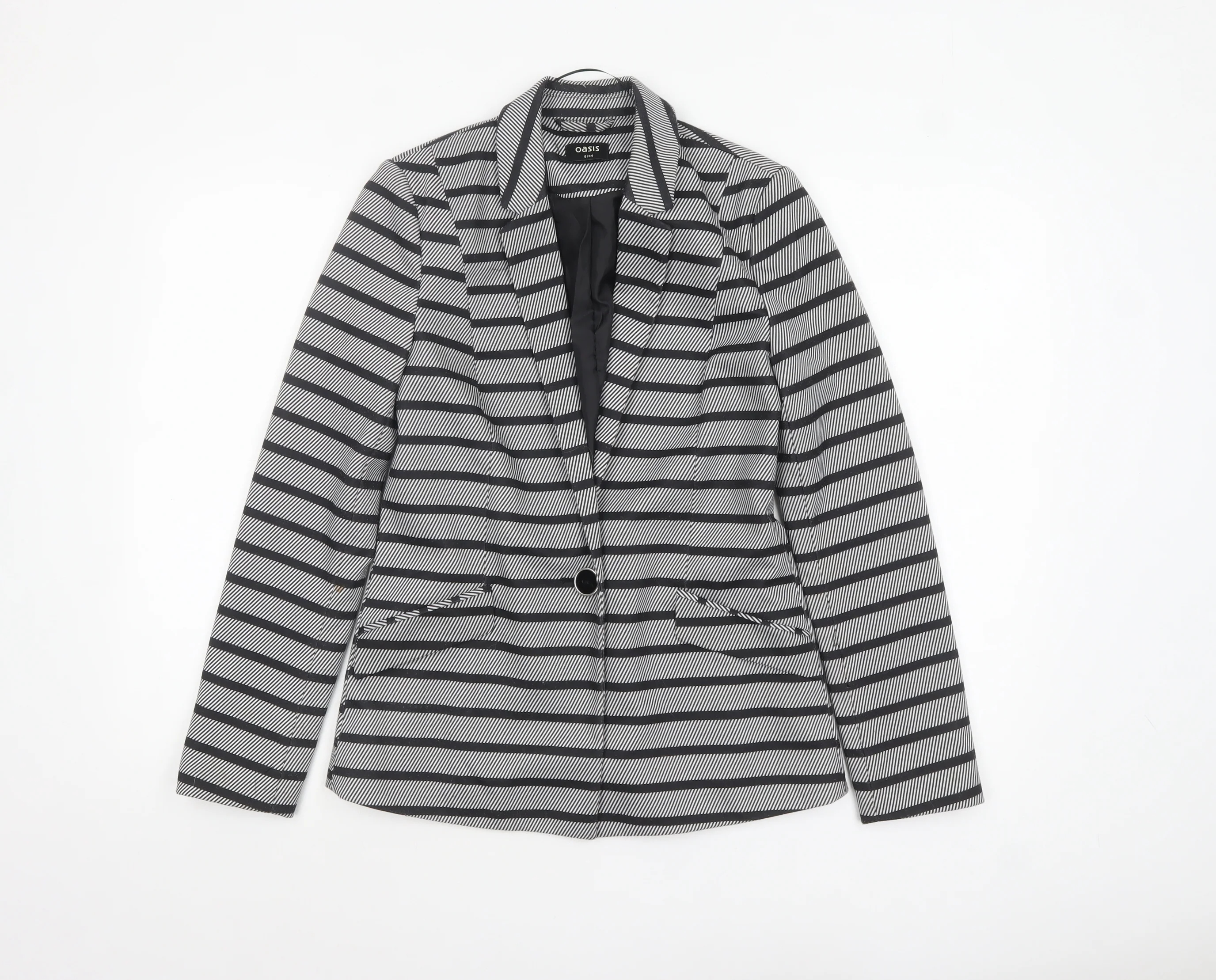 Oasis Women's Black & White Striped Blazer UK 8 Single-Breasted