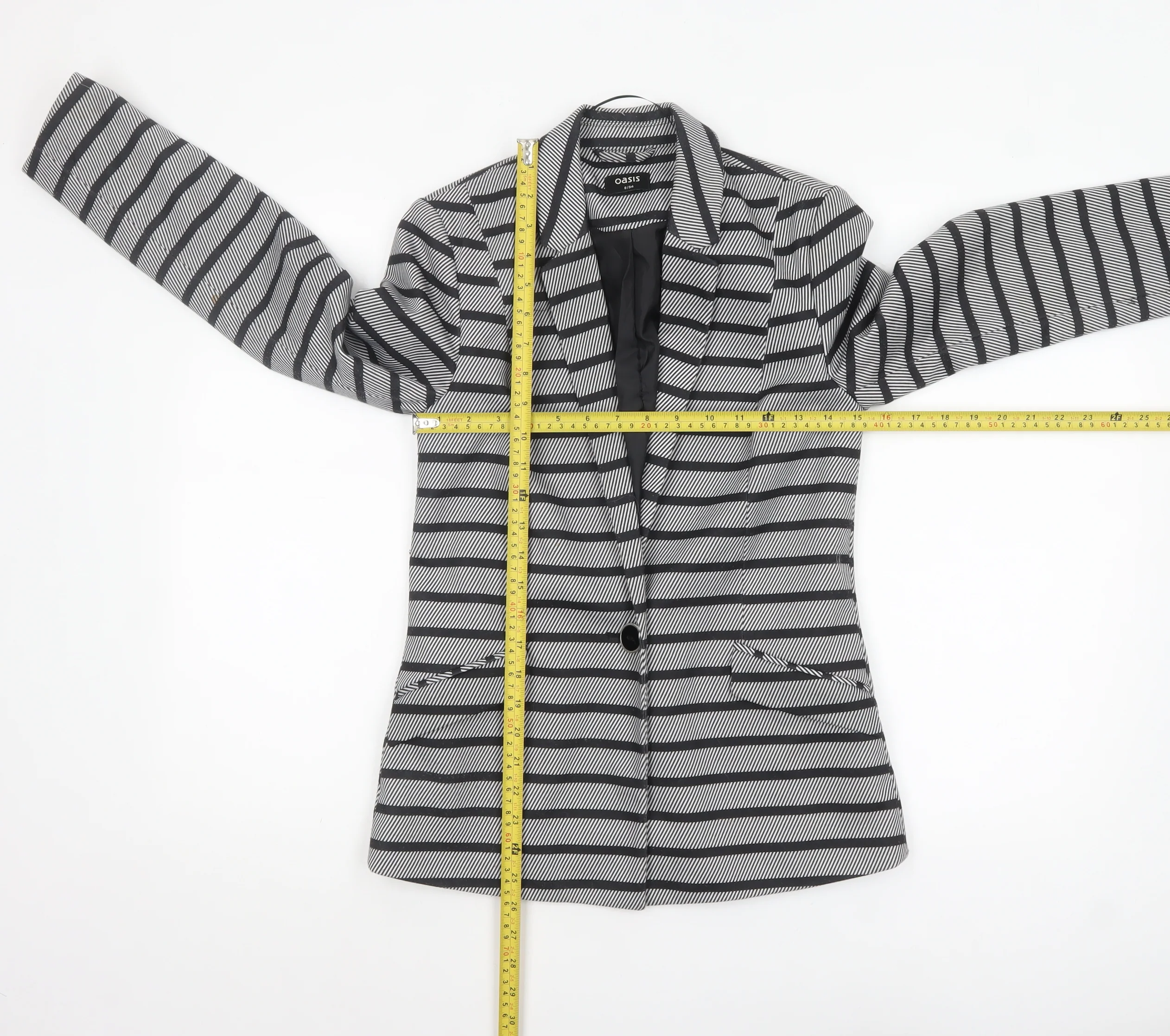 Oasis Women's Black & White Striped Blazer UK 8 Single-Breasted - Image 2