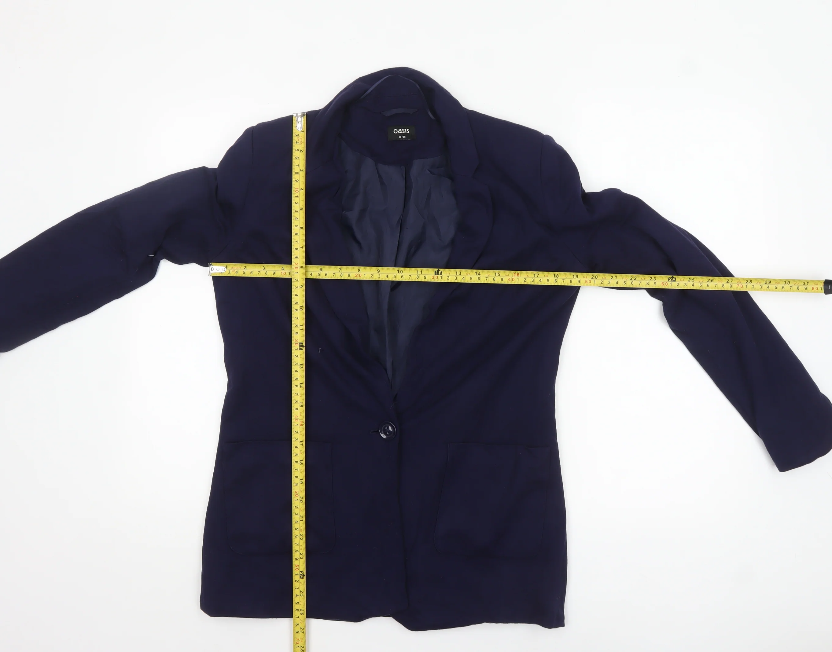 Oasis Women's Blue Regular Fit Single-Breasted Blazer Size 10 - Image 2