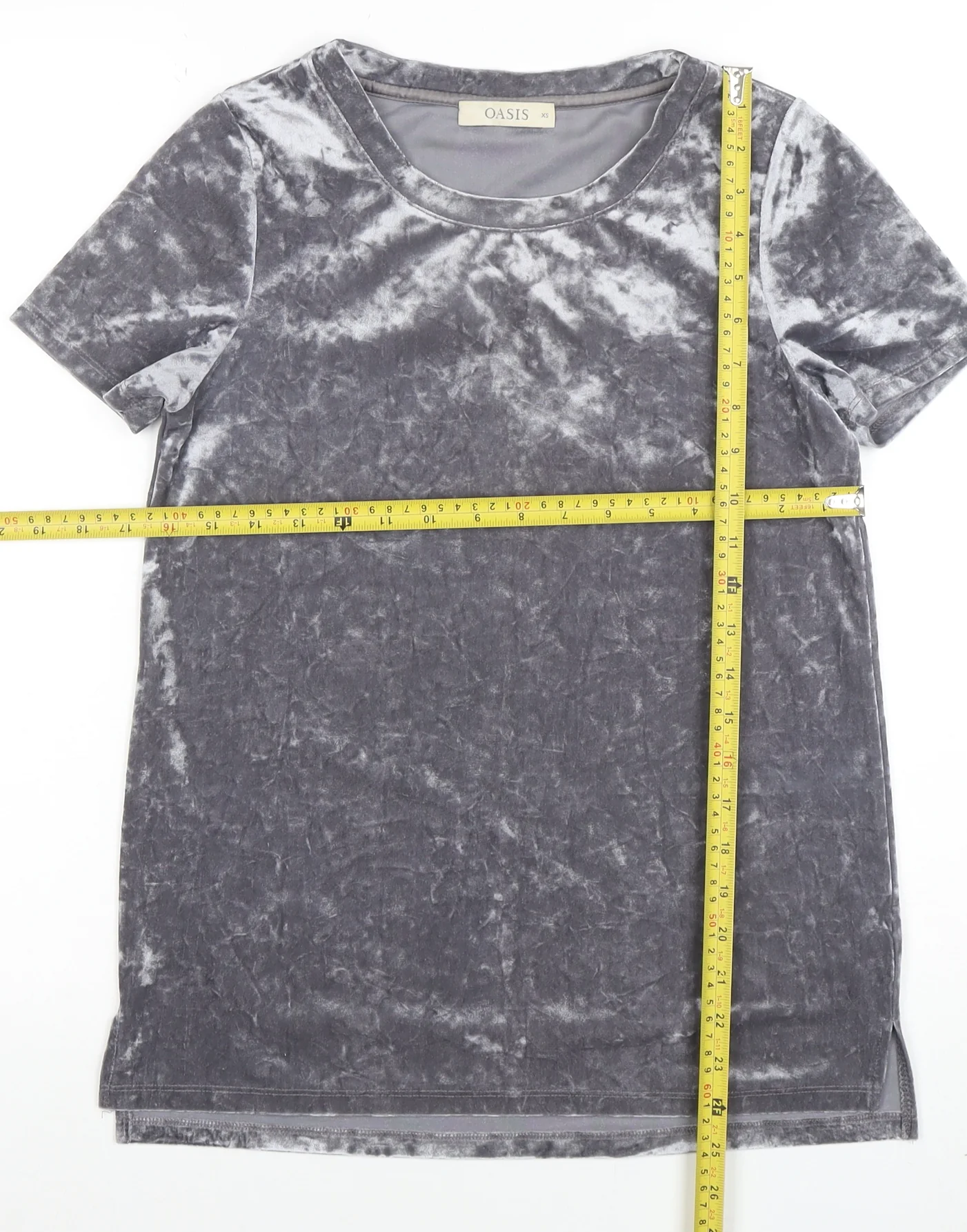 Oasis Womens Grey Velvet Short Sleeve T-Shirt XS - Image 2