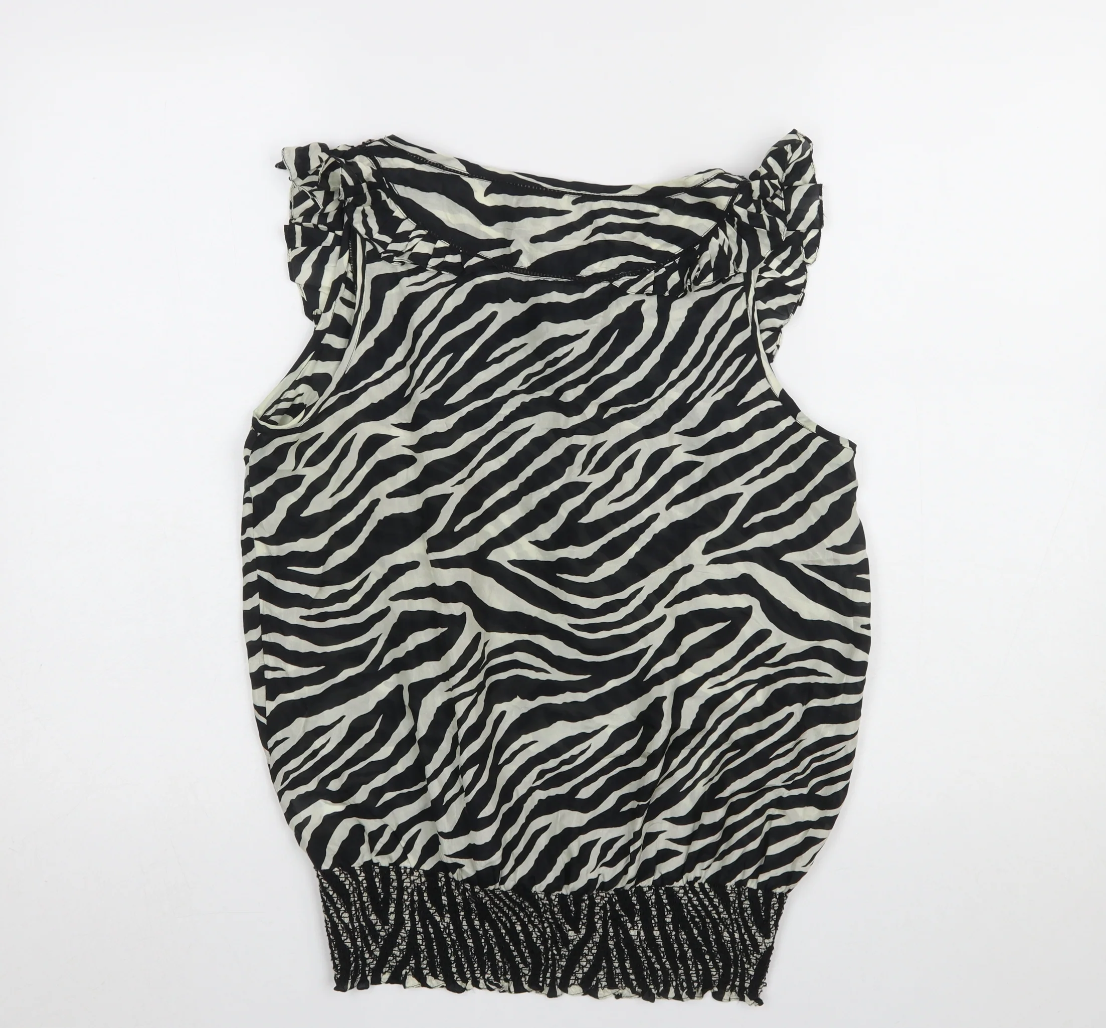Oasis Women's Zebra Print Silk Sleeveless Blouse Size 8 Black/White - Image 3