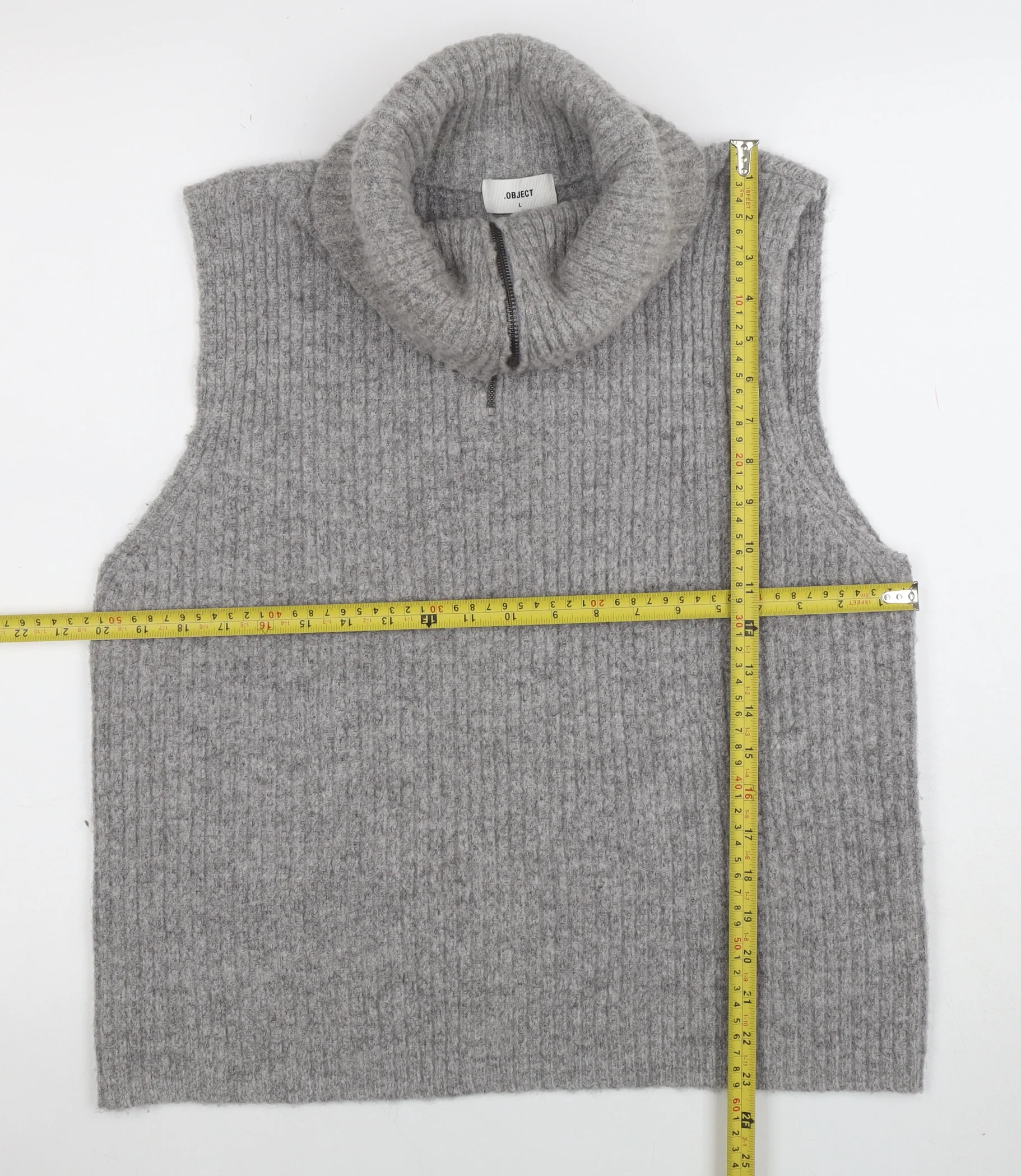 OBJECT Women Grey Roll Neck Sleeveless Rib Knit Vest L - Image 2