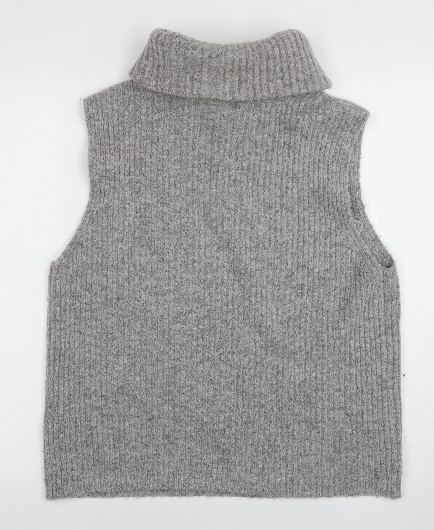 OBJECT Women Grey Roll Neck Sleeveless Rib Knit Vest L - Image 3