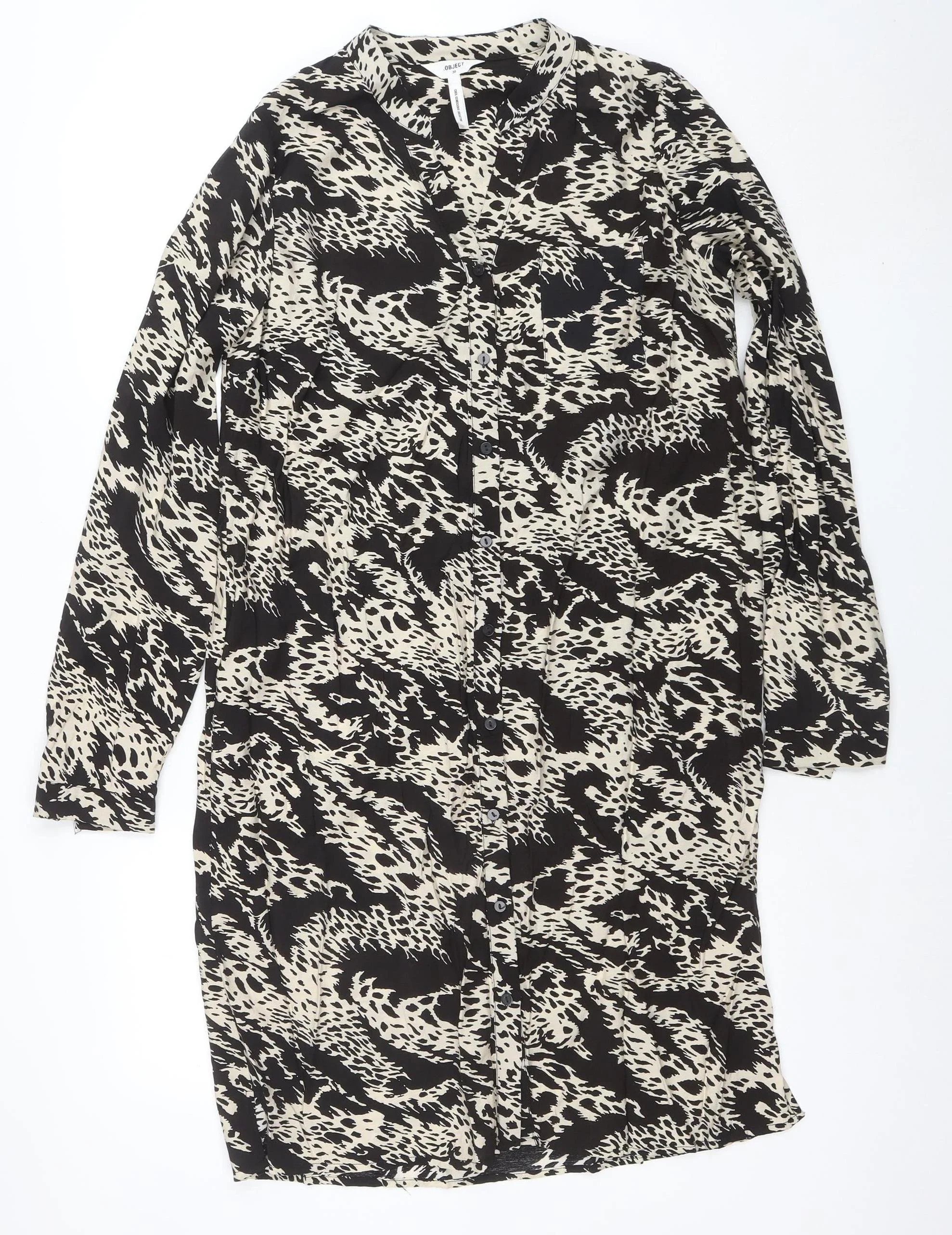 Object Women’s Black Animal Print Button Shirt Dress Size 10