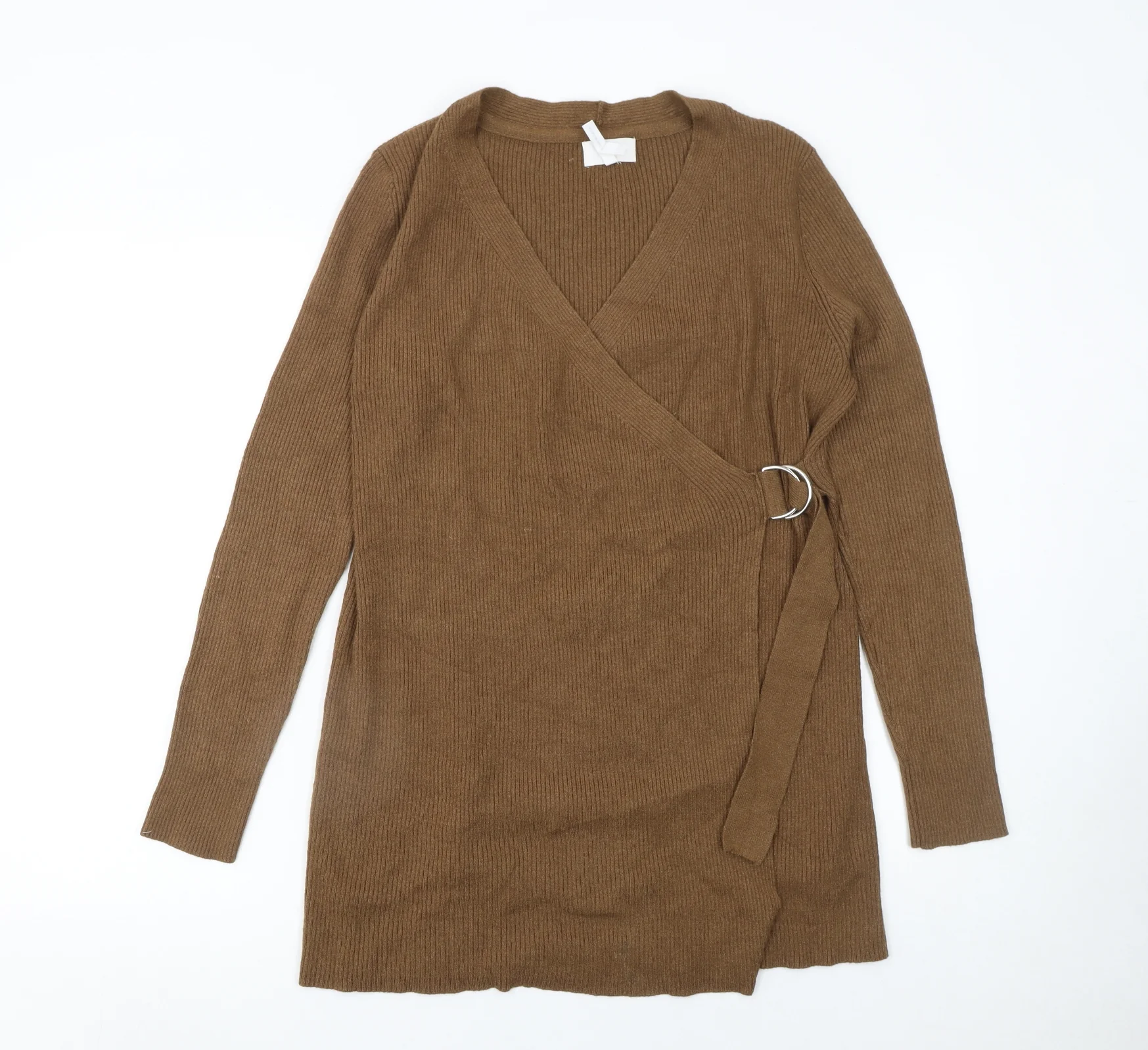 OBJECT Womens Brown Wrap Knit Long Sleeve Jumper S
