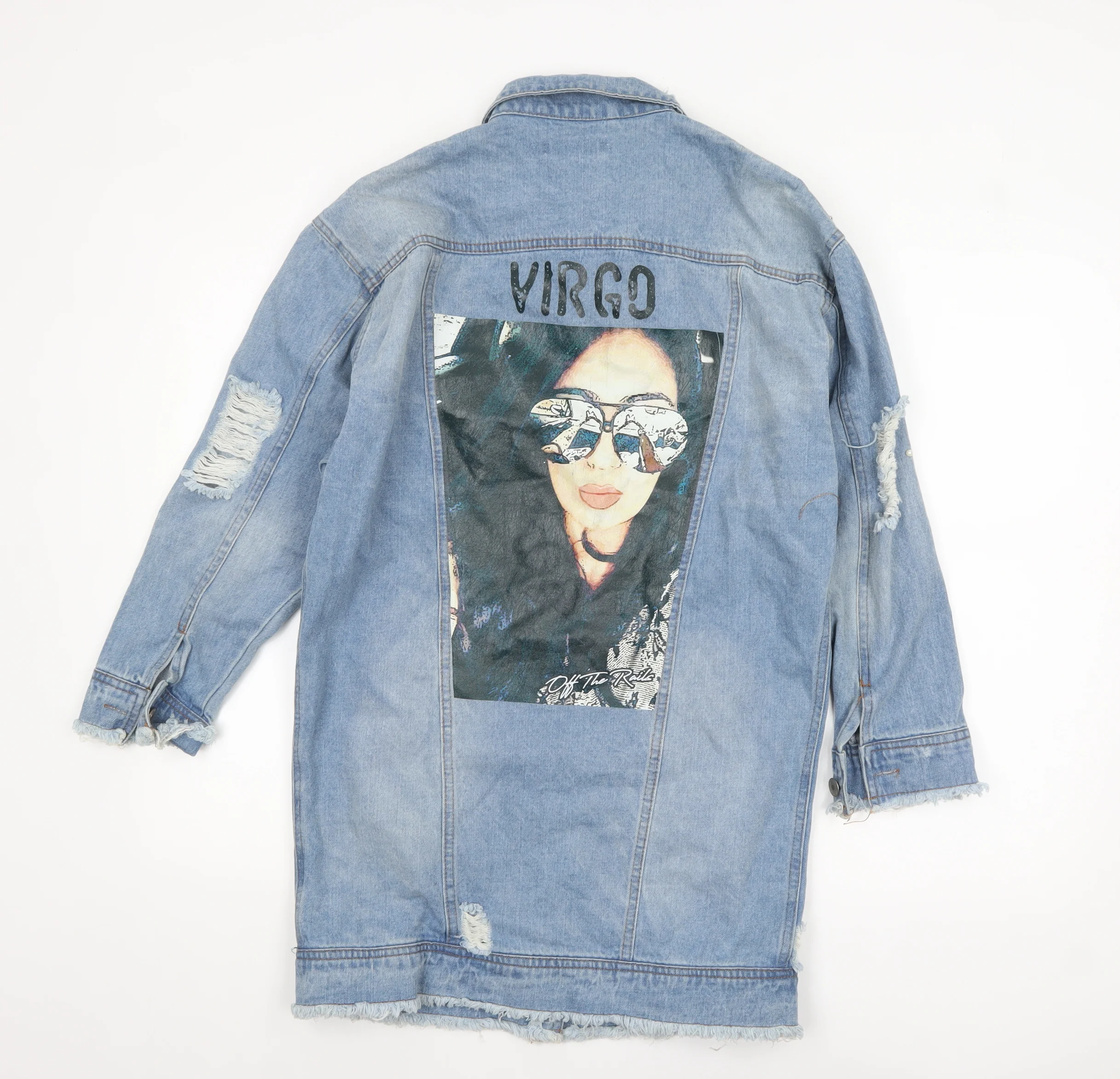Off The Rails Womens Blue Long Denim Jacket S Beaded Virgo Design - Image 3