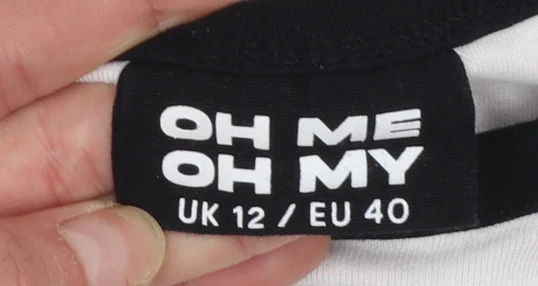 OH ME OH MY Womens Black White Cropped Raglan Long Sleeve T-Shirt Size 12 - Image 4
