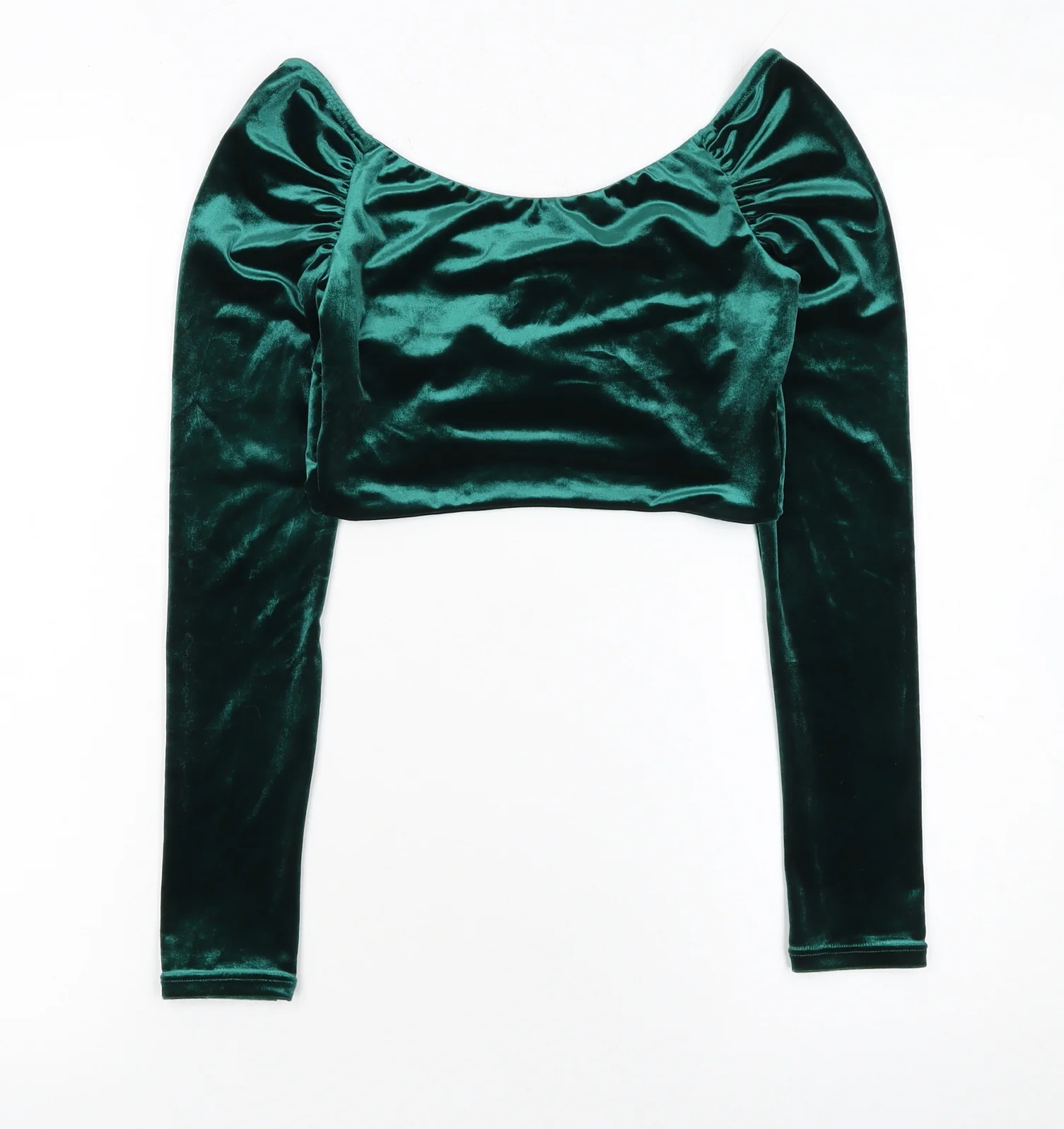 Oh Polly Women's Green Velvet Cropped Blouse Size 8 Long Sleeve - Image 3