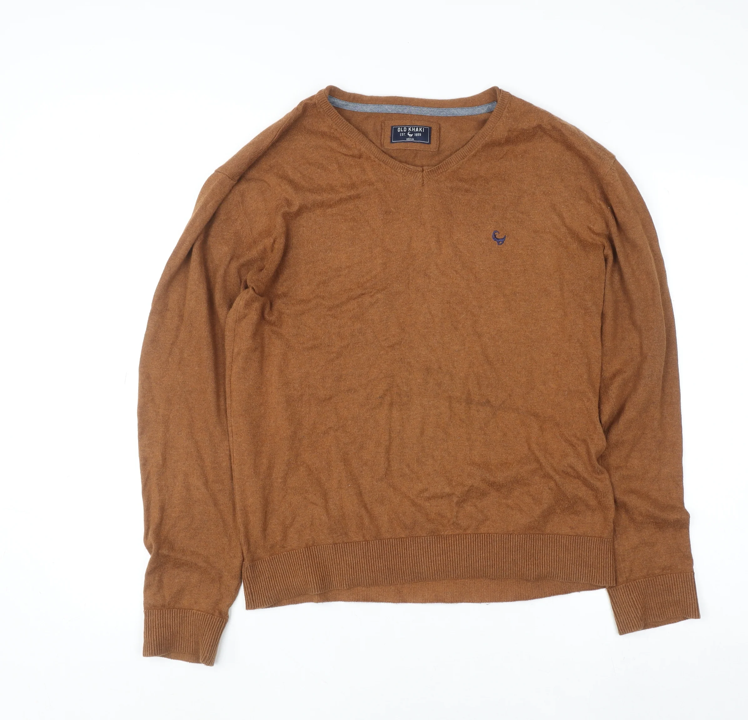 Old Khaki Men's Brown Cotton V-Neck Pullover Jumper Size M
