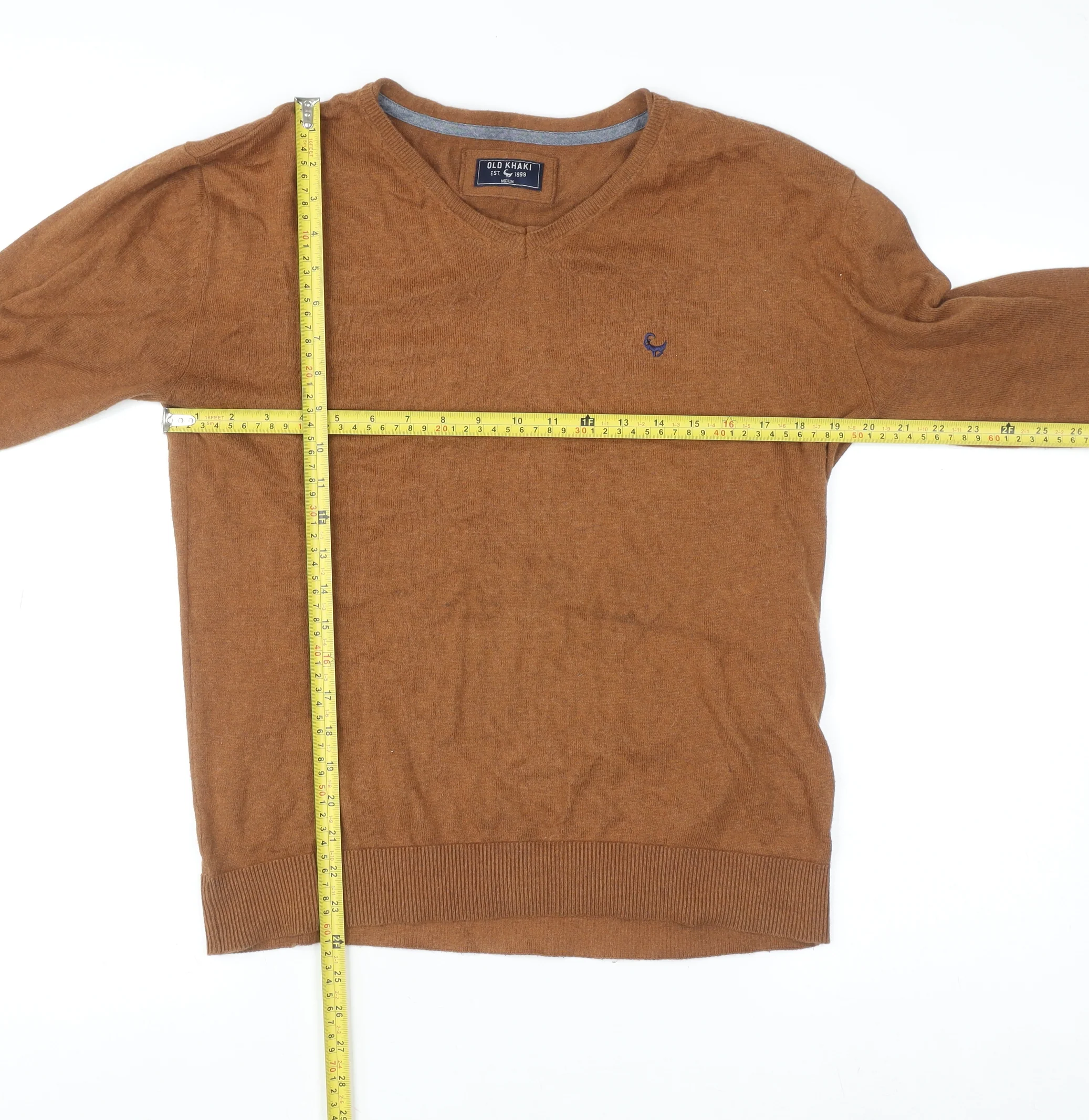 Old Khaki Men's Brown Cotton V-Neck Pullover Jumper Size M - Image 2