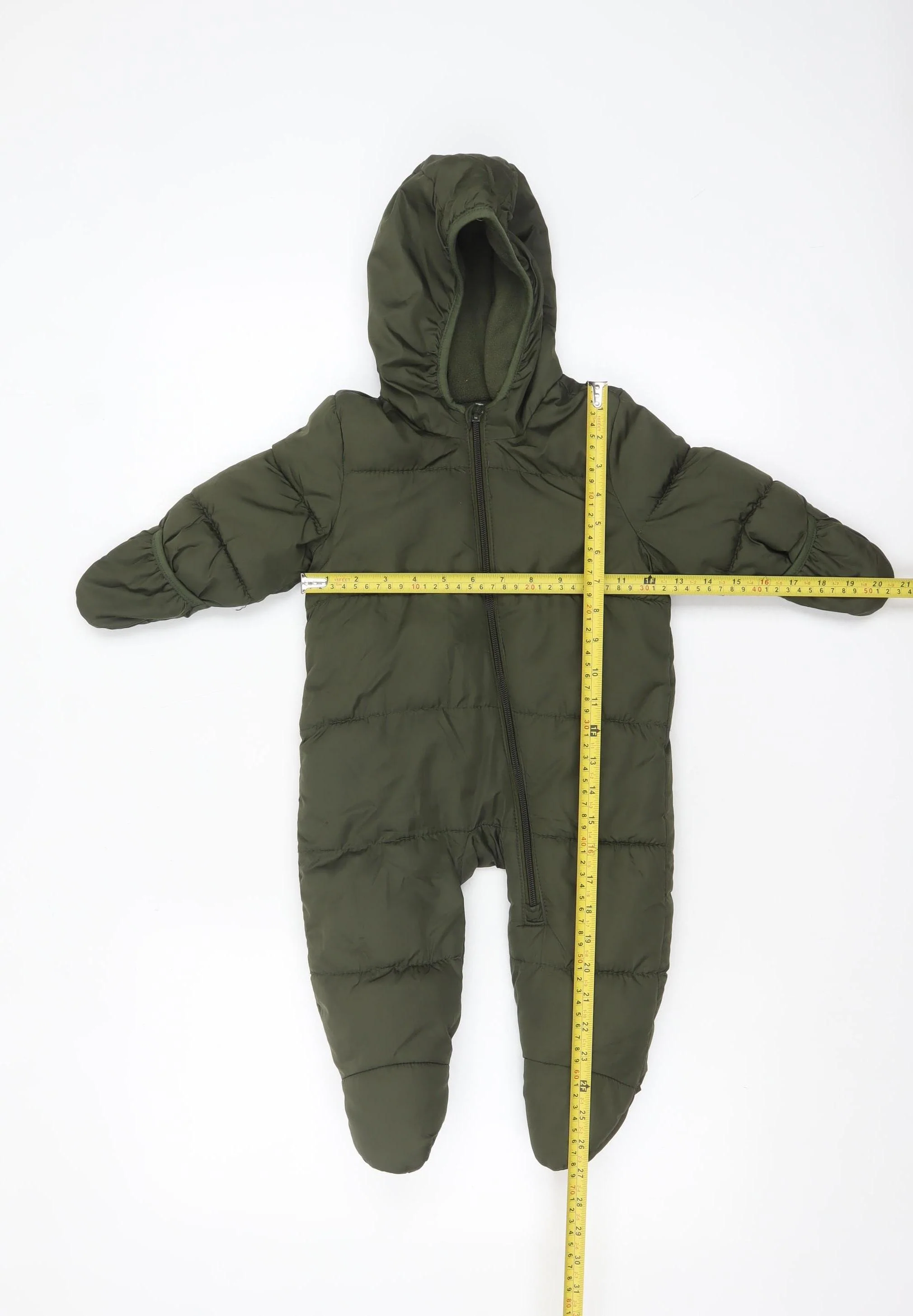 Old Navy Unisex Baby Green Puffer Snowsuit 6-9 Months Hooded Winter Suit - Image 2