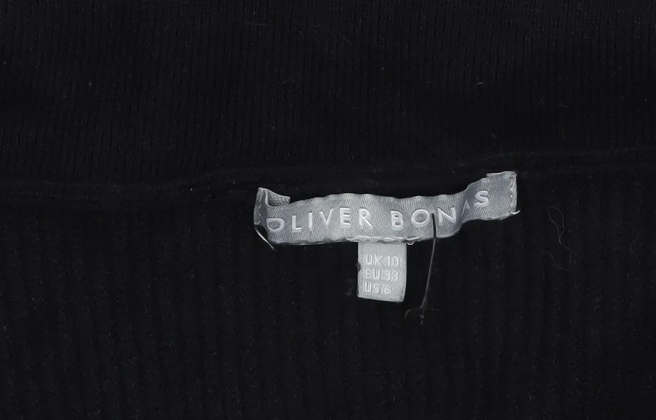 Oliver Bonas Women’s Black Striped Collared Zip Knit Jumper Size 10 - Image 5
