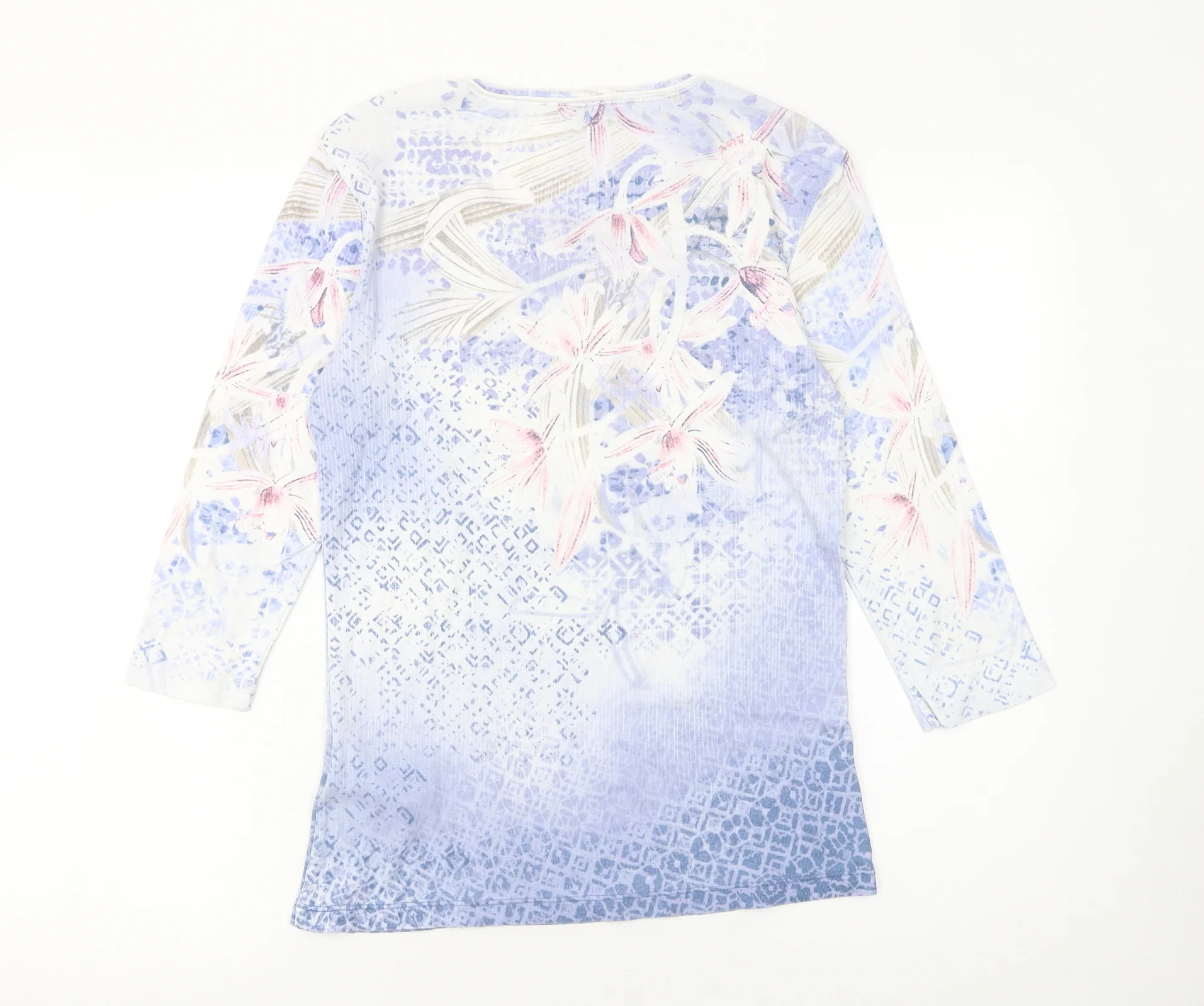 Olsen Women’s Multicoloured Floral Cotton 3/4 Sleeve T-Shirt Size 10 - Image 3