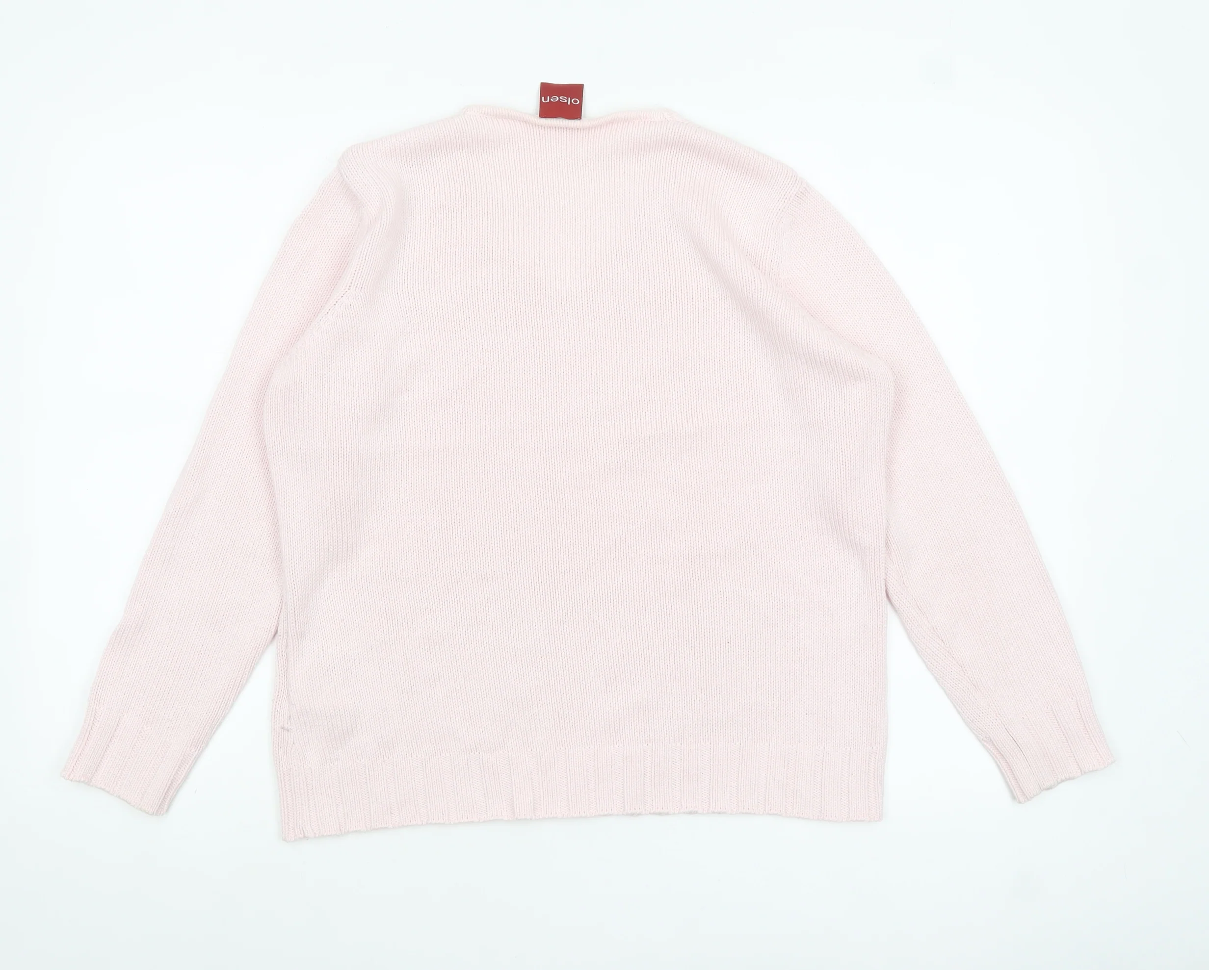 Olsen Women’s Pink V-Neck Long Sleeve Acrylic Cotton Jumper Size 14 - Image 3