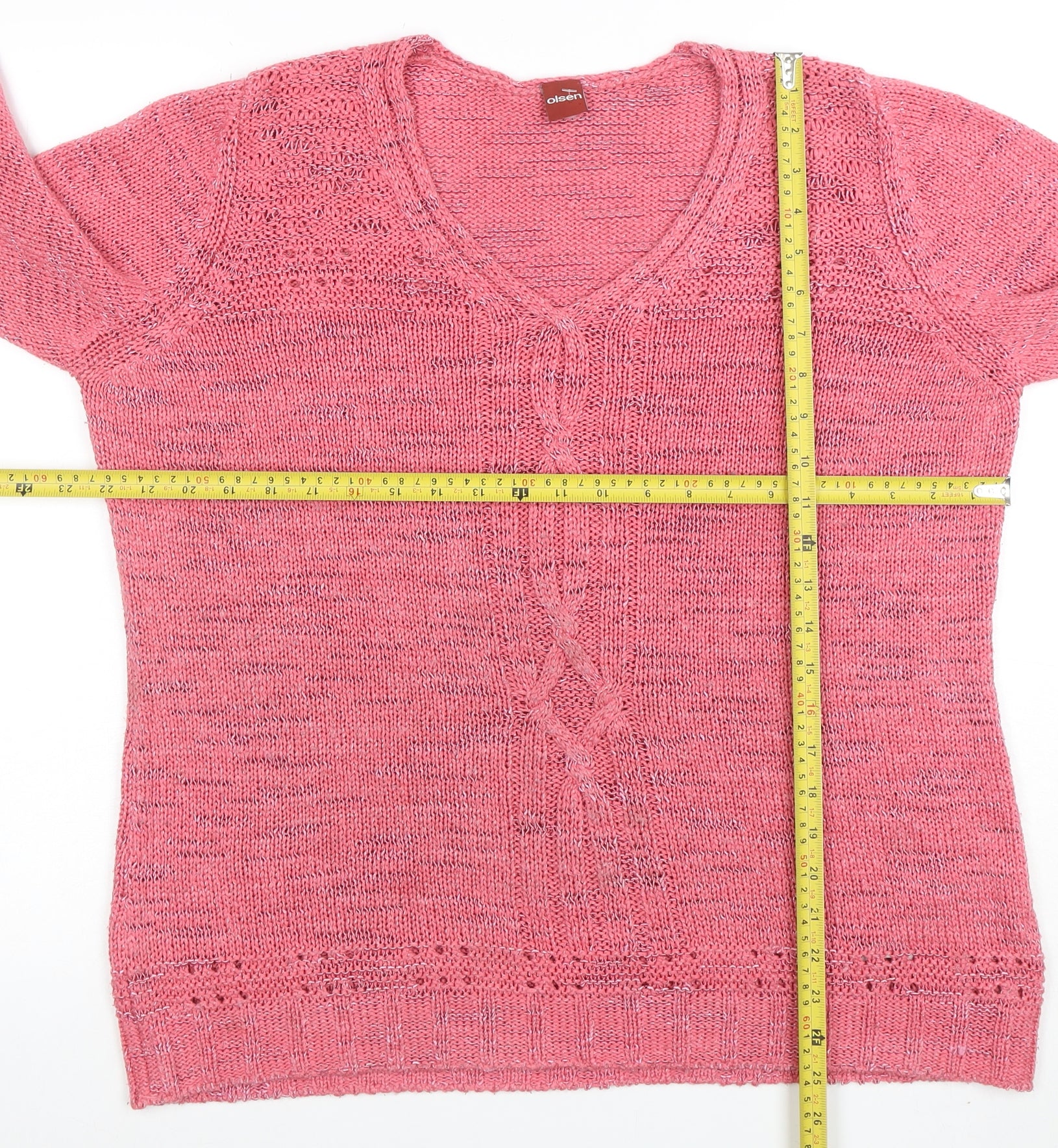 Olsen Womens Pink V-Neck Long Sleeve Knit Jumper Size 20 - Image 2