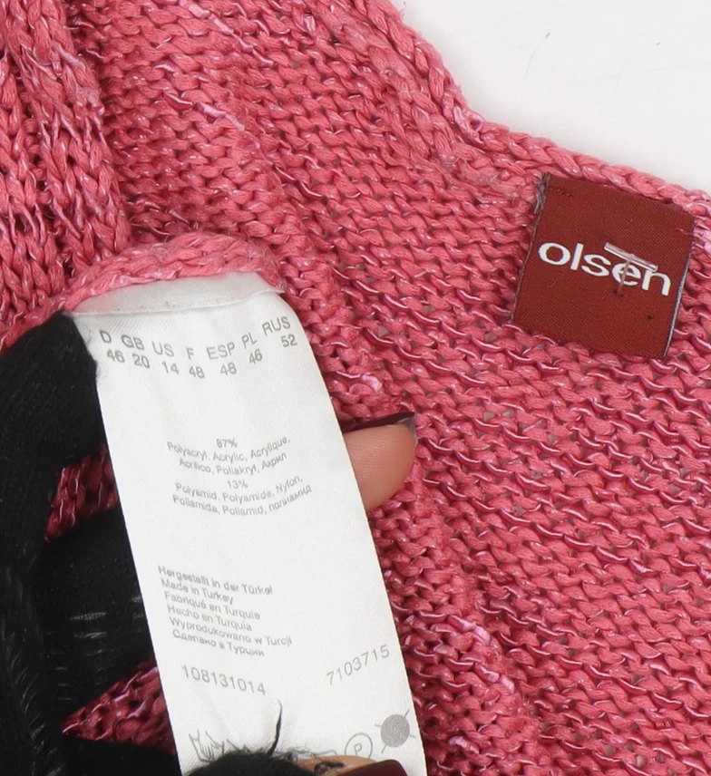 Olsen Womens Pink V-Neck Long Sleeve Knit Jumper Size 20 - Image 4