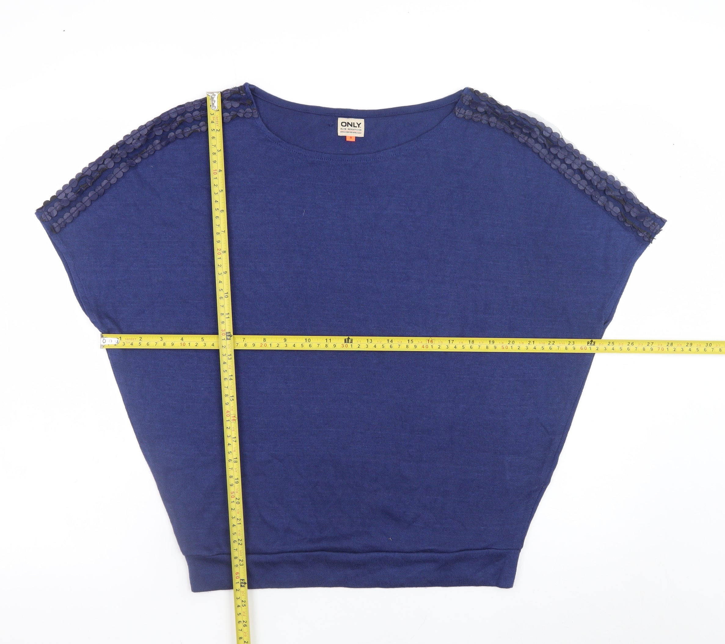 ONLY Blue Women's S Sequin Shoulder Short Sleeve Jumper - Image 2