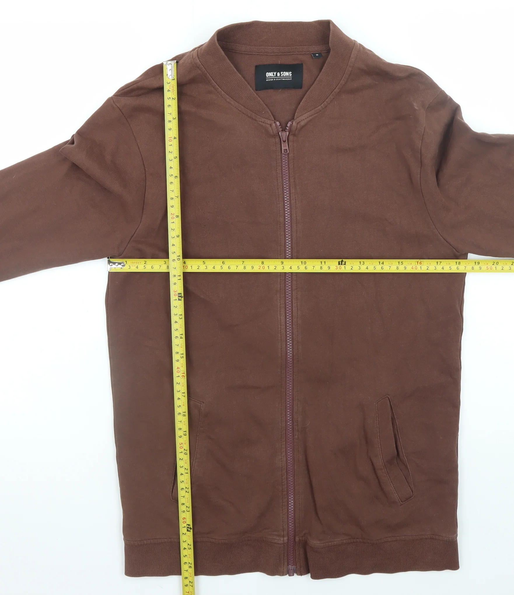 ONLY & SONS Men's Brown Cotton Bomber Jacket M Casual Zip-Up - Image 2