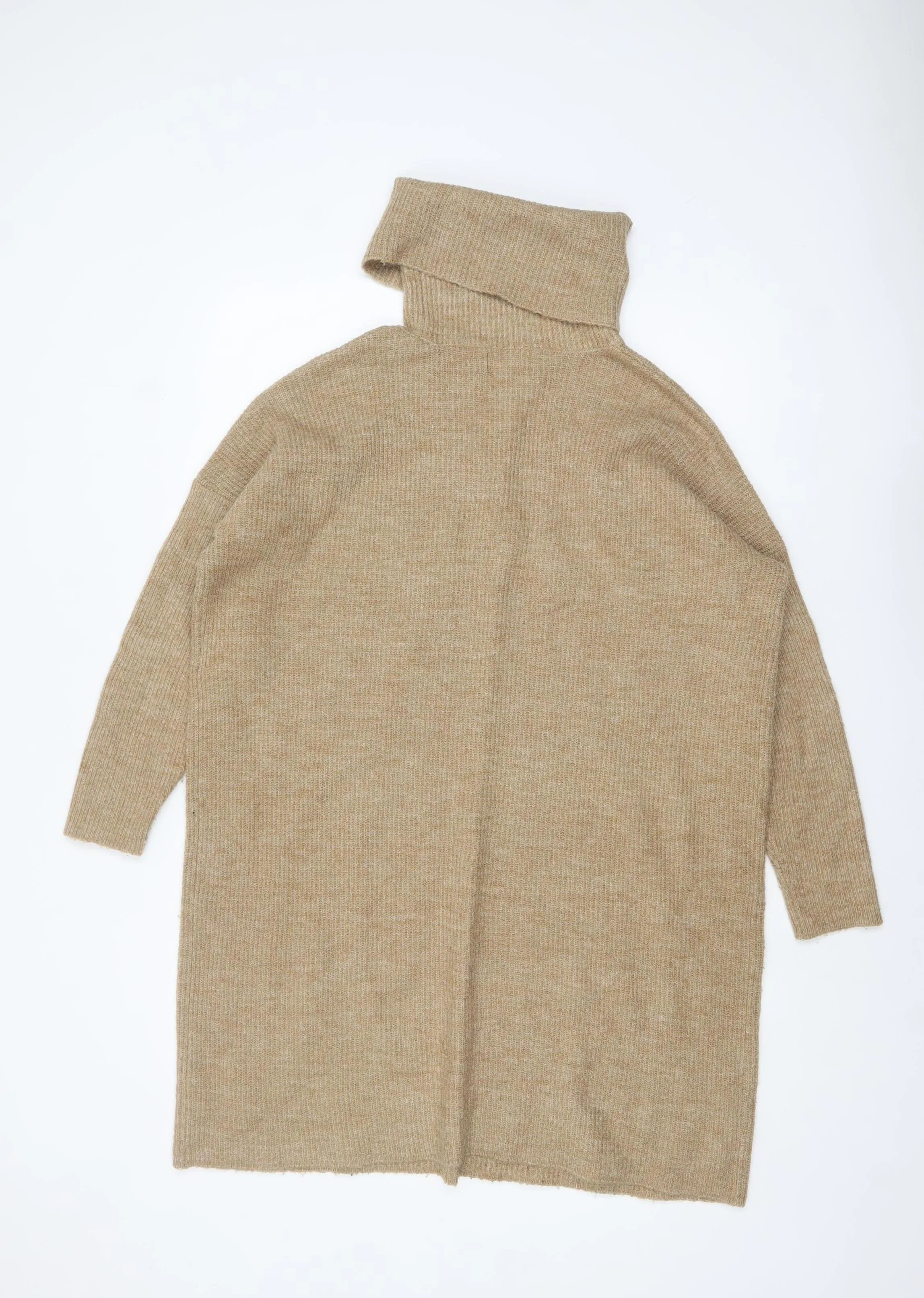 ONLY Women Beige XL Roll Neck Long Sleeve Knit Jumper Dress - Image 3
