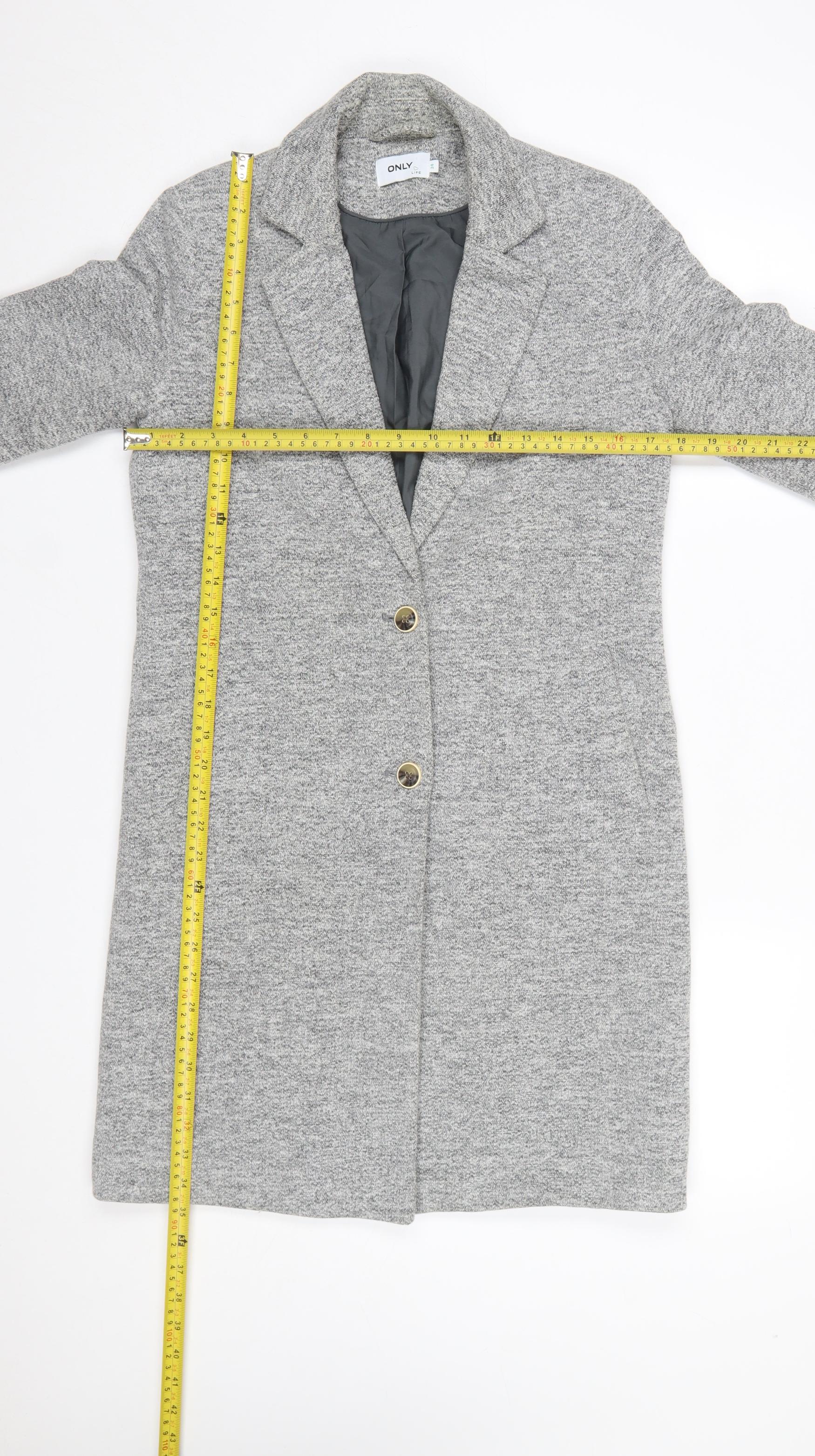 ONLY Women’s Grey Long Coat Size 6 Classic Button Up Overcoat - Image 2