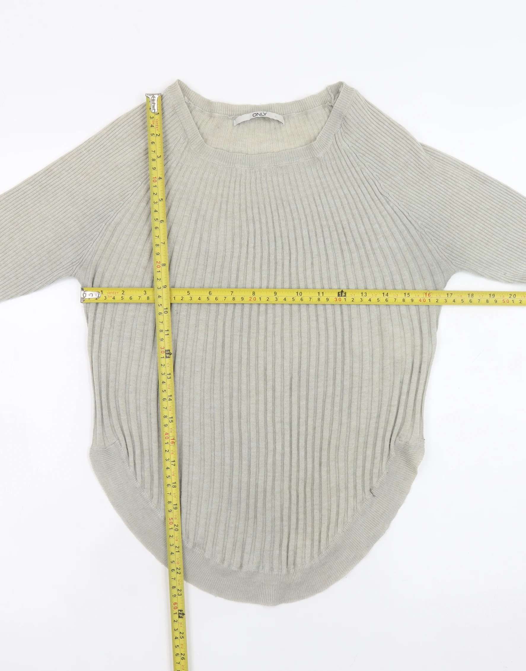 ONLY Women’s Grey Ribbed Knit Long Sleeve Pullover Jumper M - Image 2
