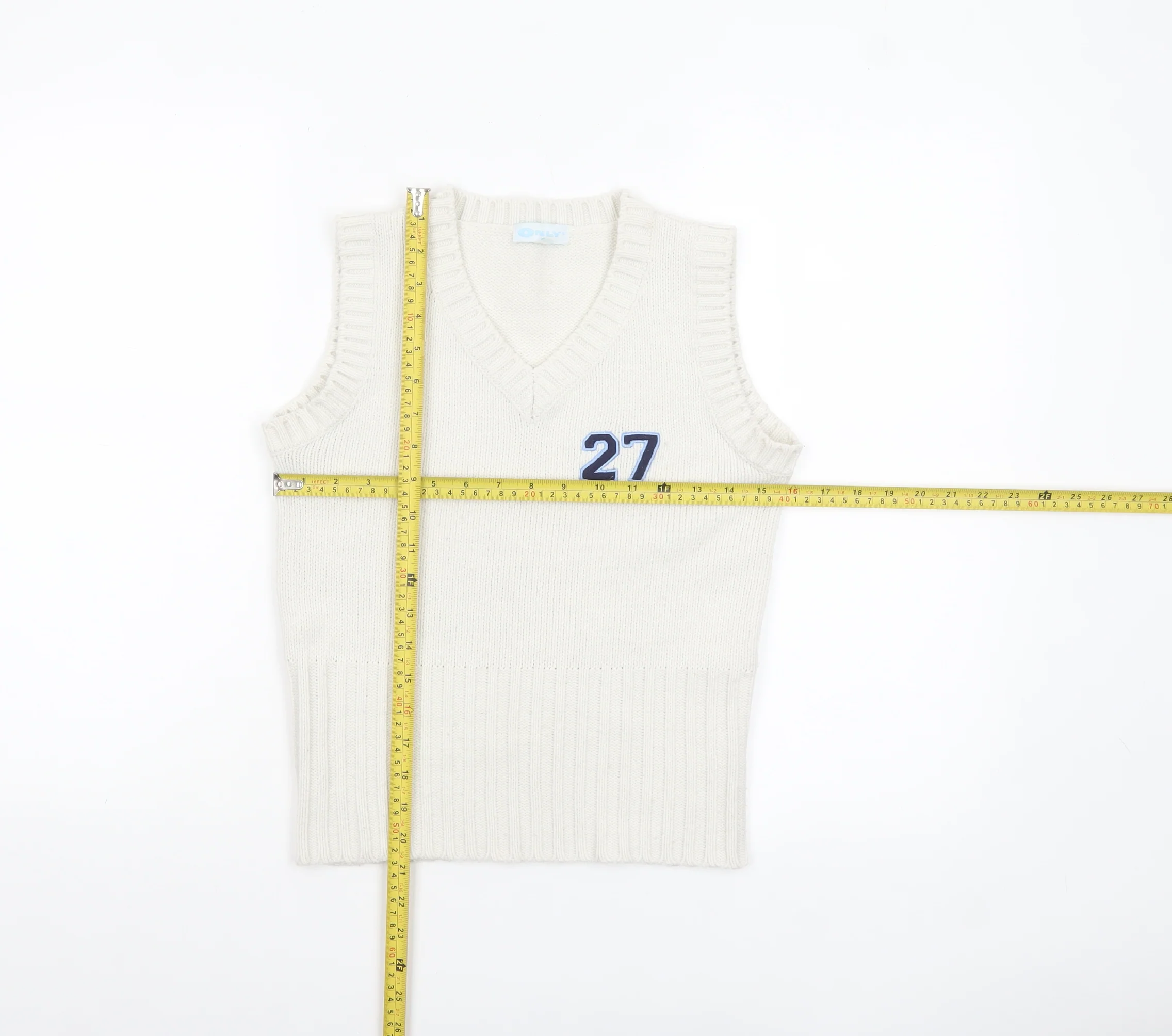 ONLY Women’s White V-Neck Knit Sleeveless Vest Jumper Size S - Image 2