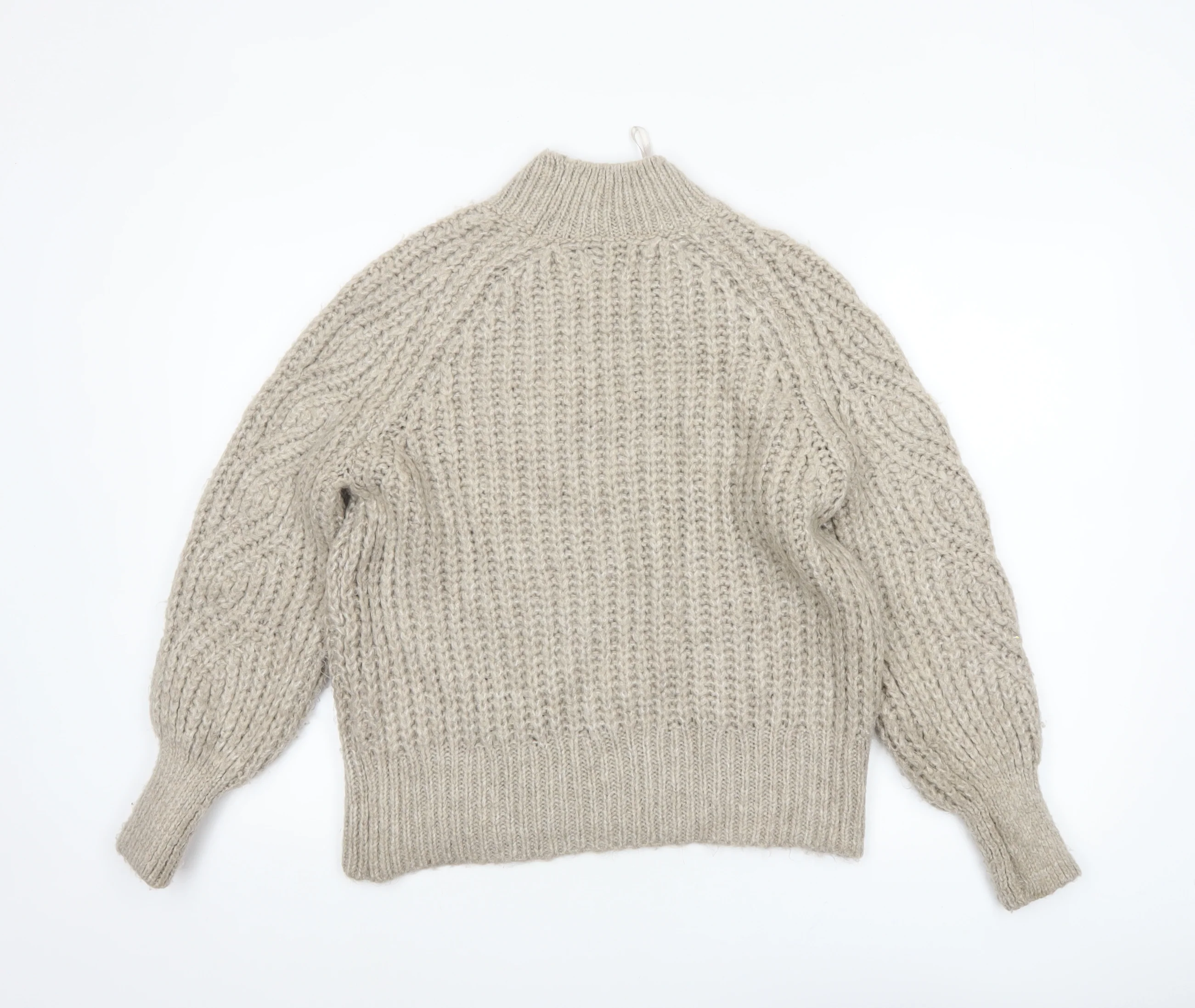 ONLY Womens Beige Chunky Cable-Knit High Neck Jumper XS - Image 3