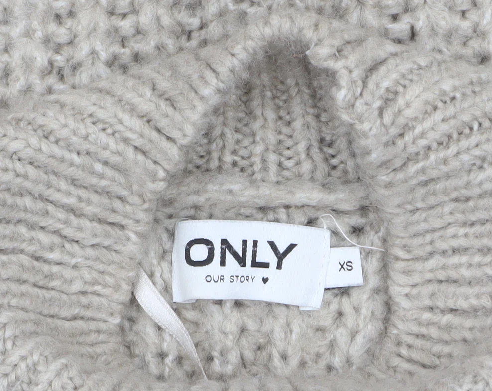 ONLY Womens Beige Chunky Cable-Knit High Neck Jumper XS - Image 5