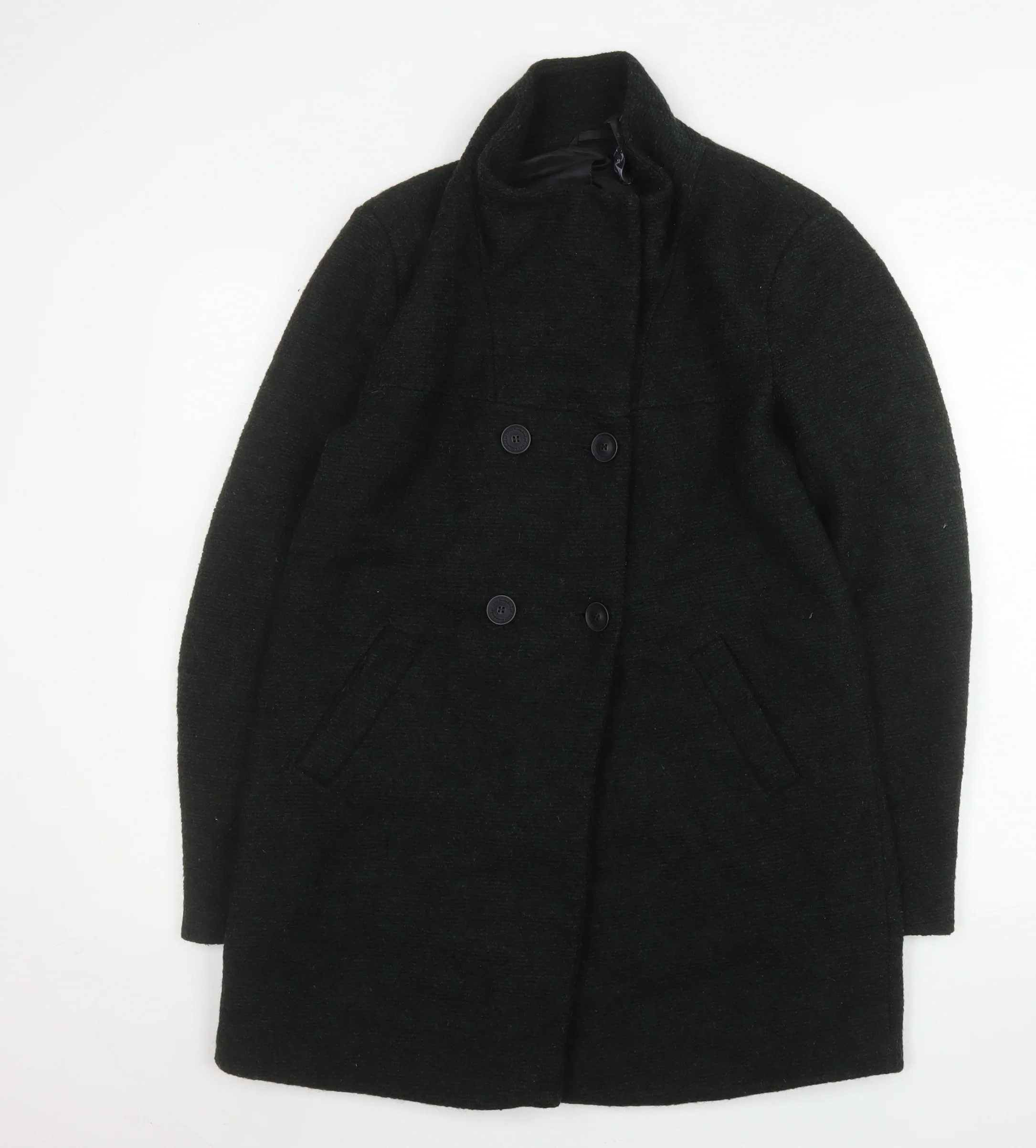 ONLY Women's Black Wool Blend Pea Coat M Mid-Length Classic Style