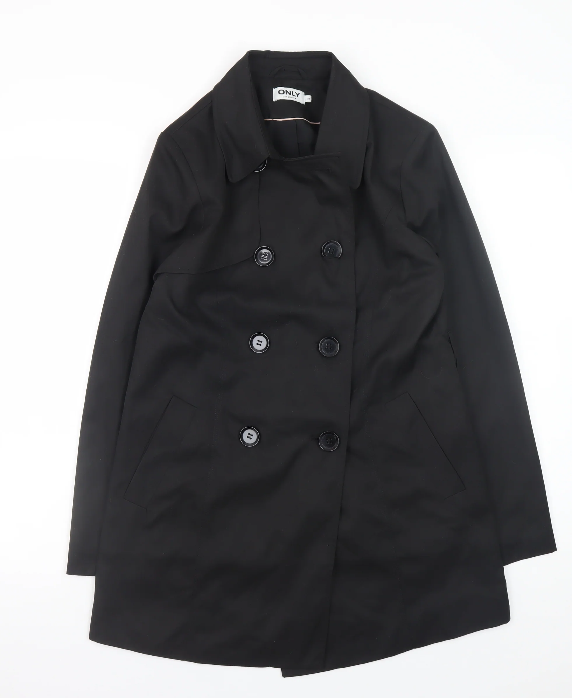 ONLY Women's Black XS Pea Coat Mid-Length Double Breasted Jacket