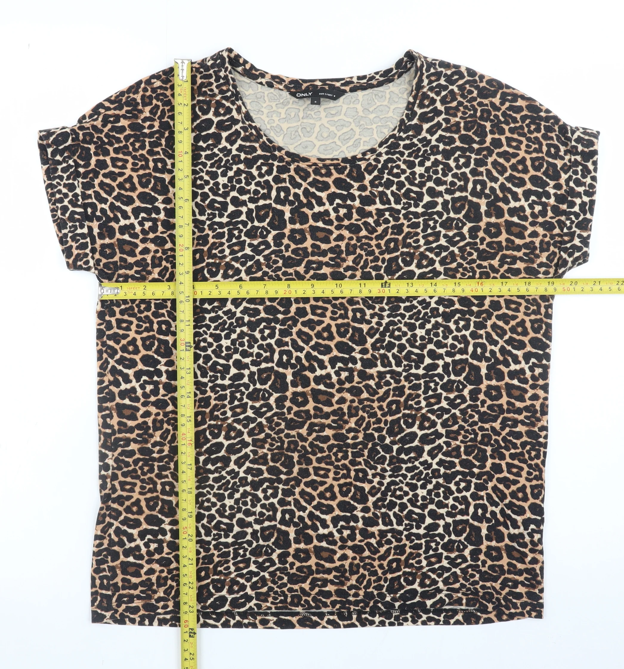 ONLY Womens Brown Leopard Print Short Sleeve Basic T-Shirt Size S - Image 2