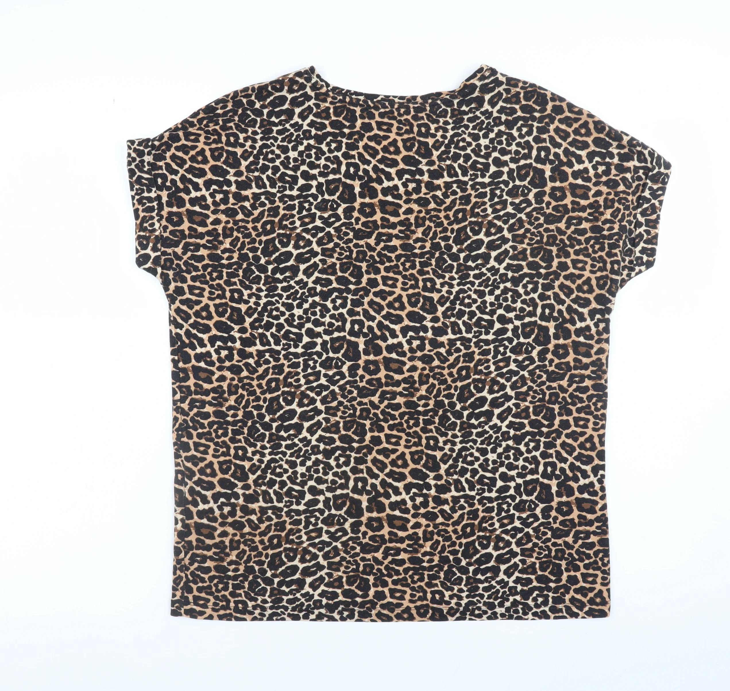 ONLY Womens Brown Leopard Print Short Sleeve Basic T-Shirt Size S - Image 3