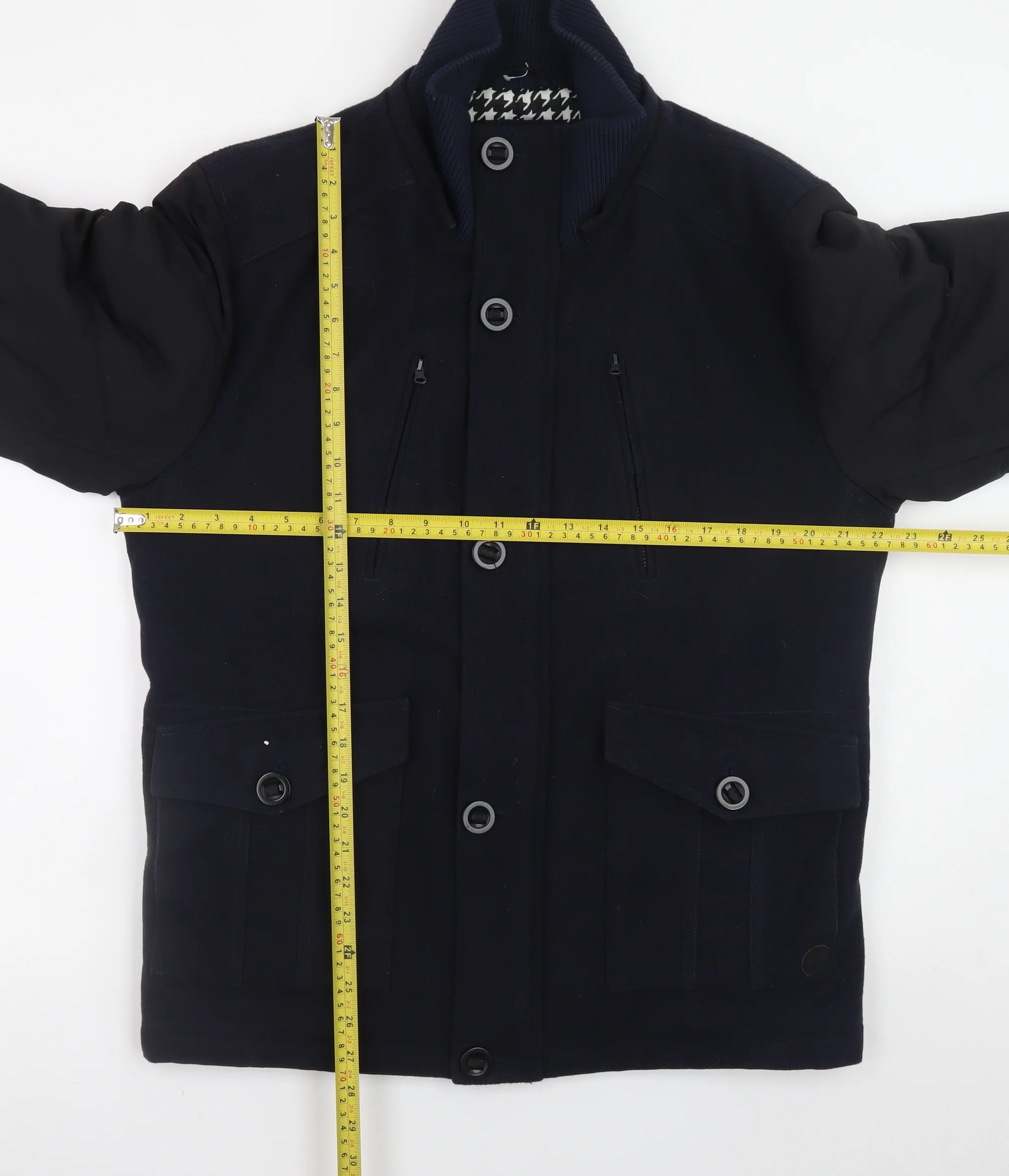 Open Men Navy Blue Wool Blend Bomber Jacket Size M Classic Mid-Length - Image 2