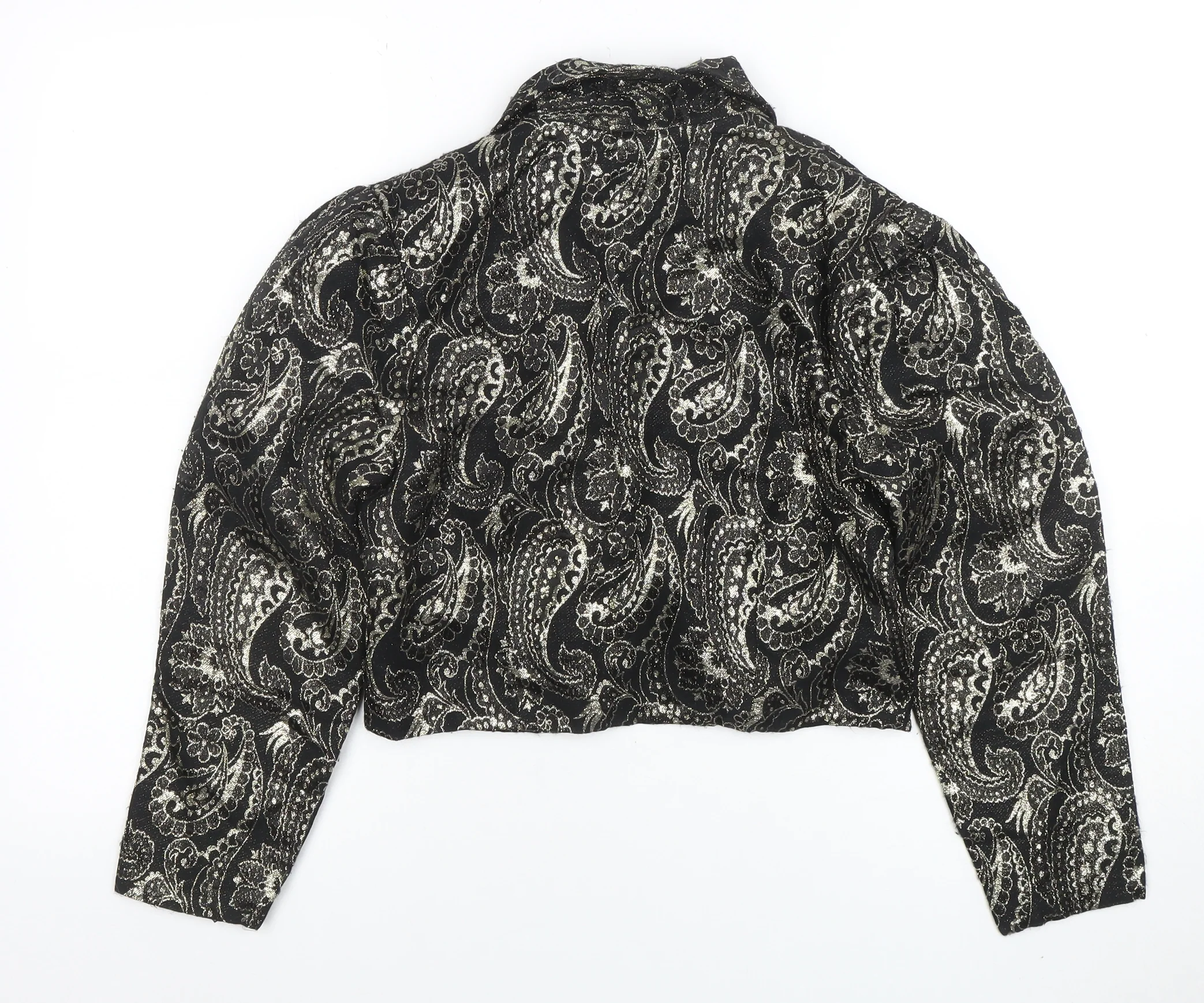 Opera by Richards Women's Black Paisley Metallic Cropped Blazer Size 12 - Image 3