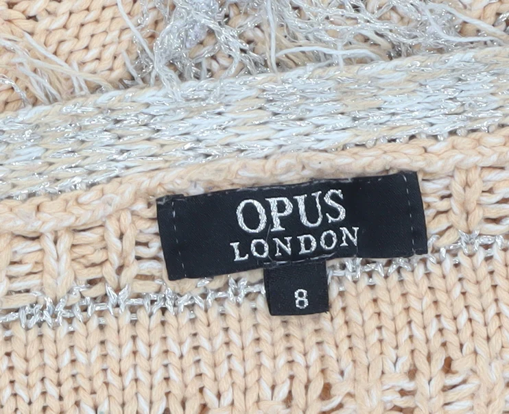 Opus London Women's Beige Striped Fringe Knit Cardigan Size 8 - Image 5