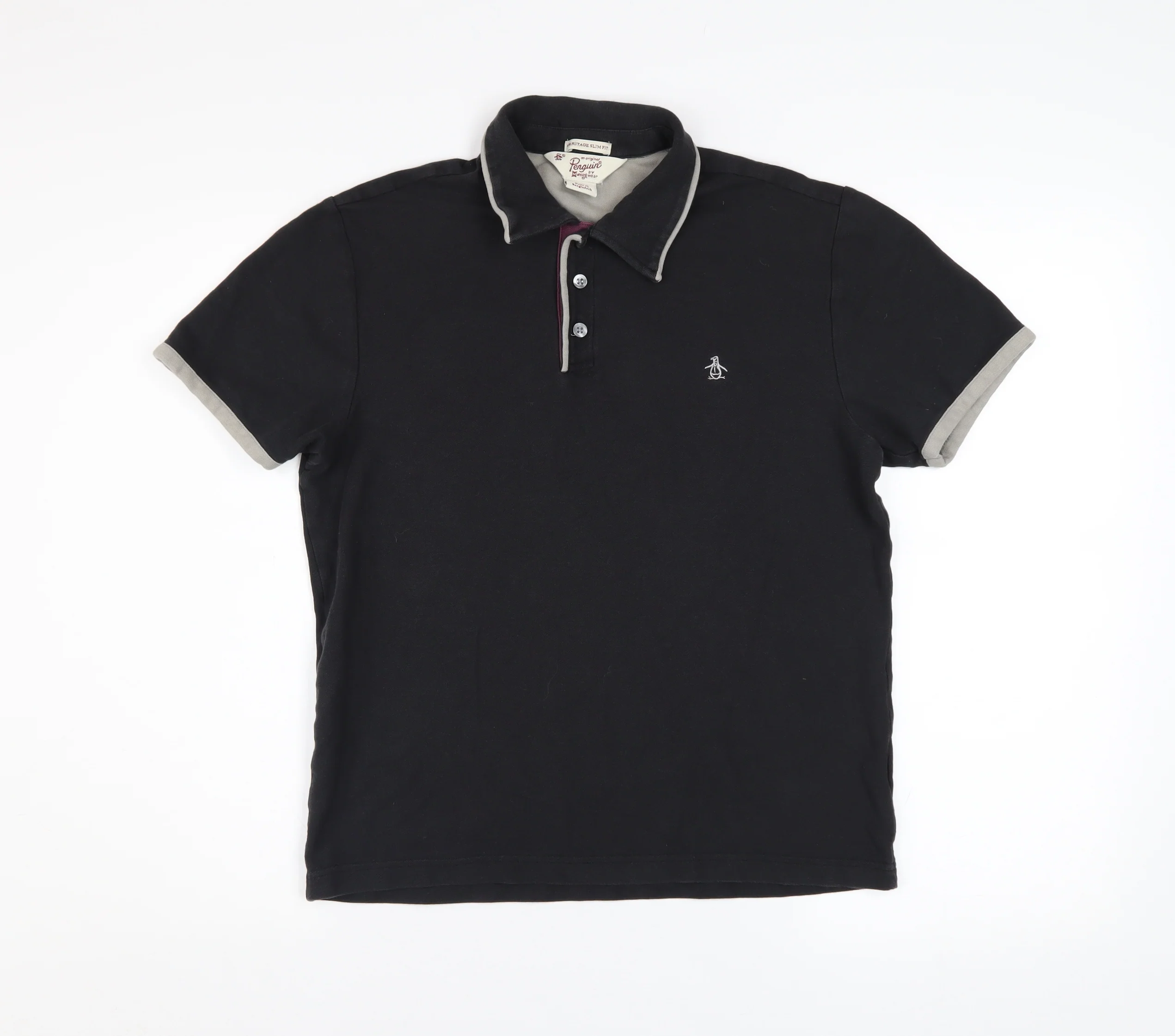 Original Penguin Men's Black Slim Fit Cotton Polo Shirt Size S