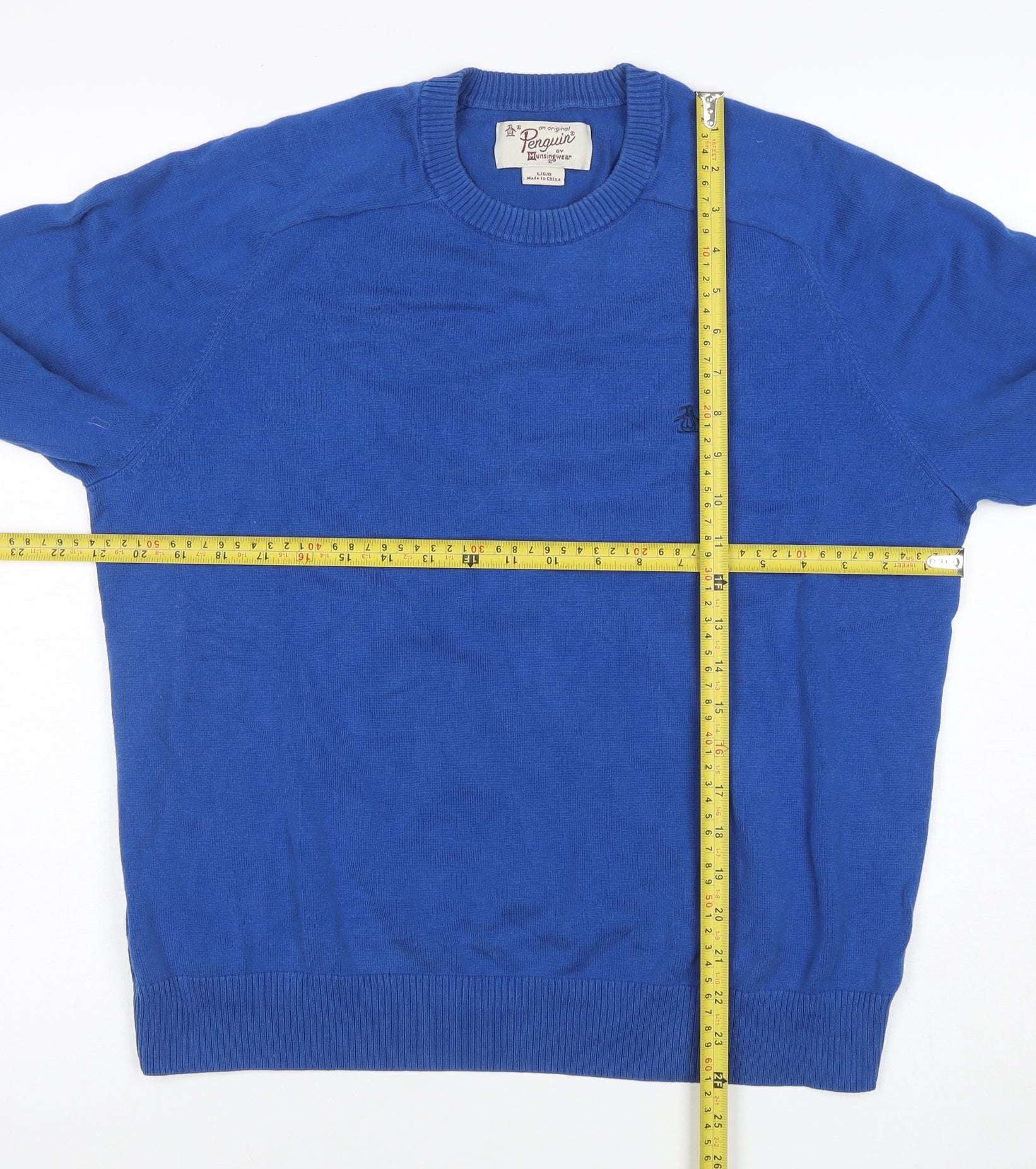 Original Penguin Men's Blue Cotton Crew Neck Jumper Size L - Image 2