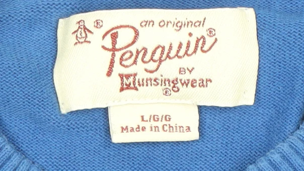 Original Penguin Men's Blue Cotton Crew Neck Jumper Size L - Image 4