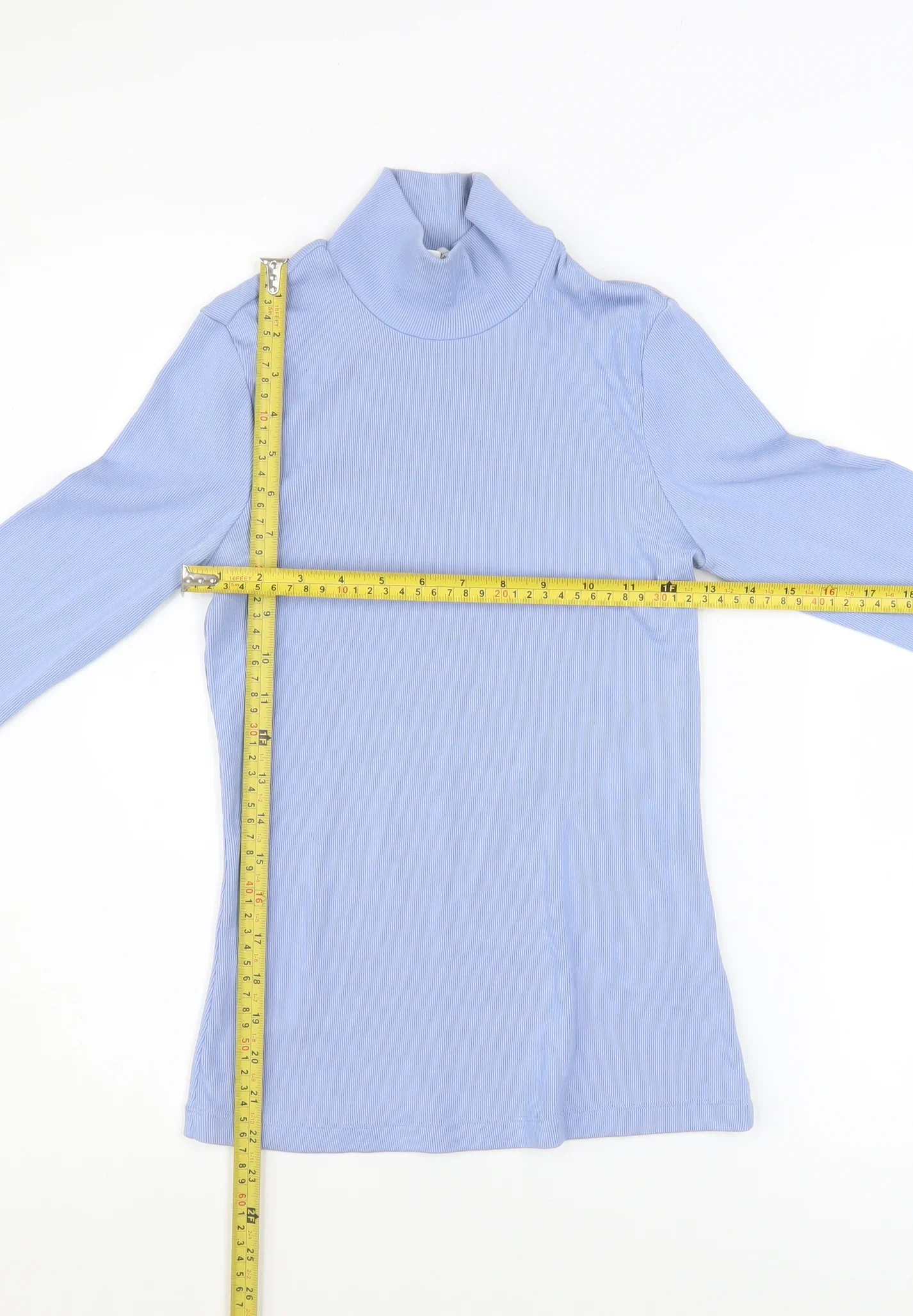 & Other Stories Women Blue Mock Neck Long Sleeve Ribbed Top Size S - Image 2