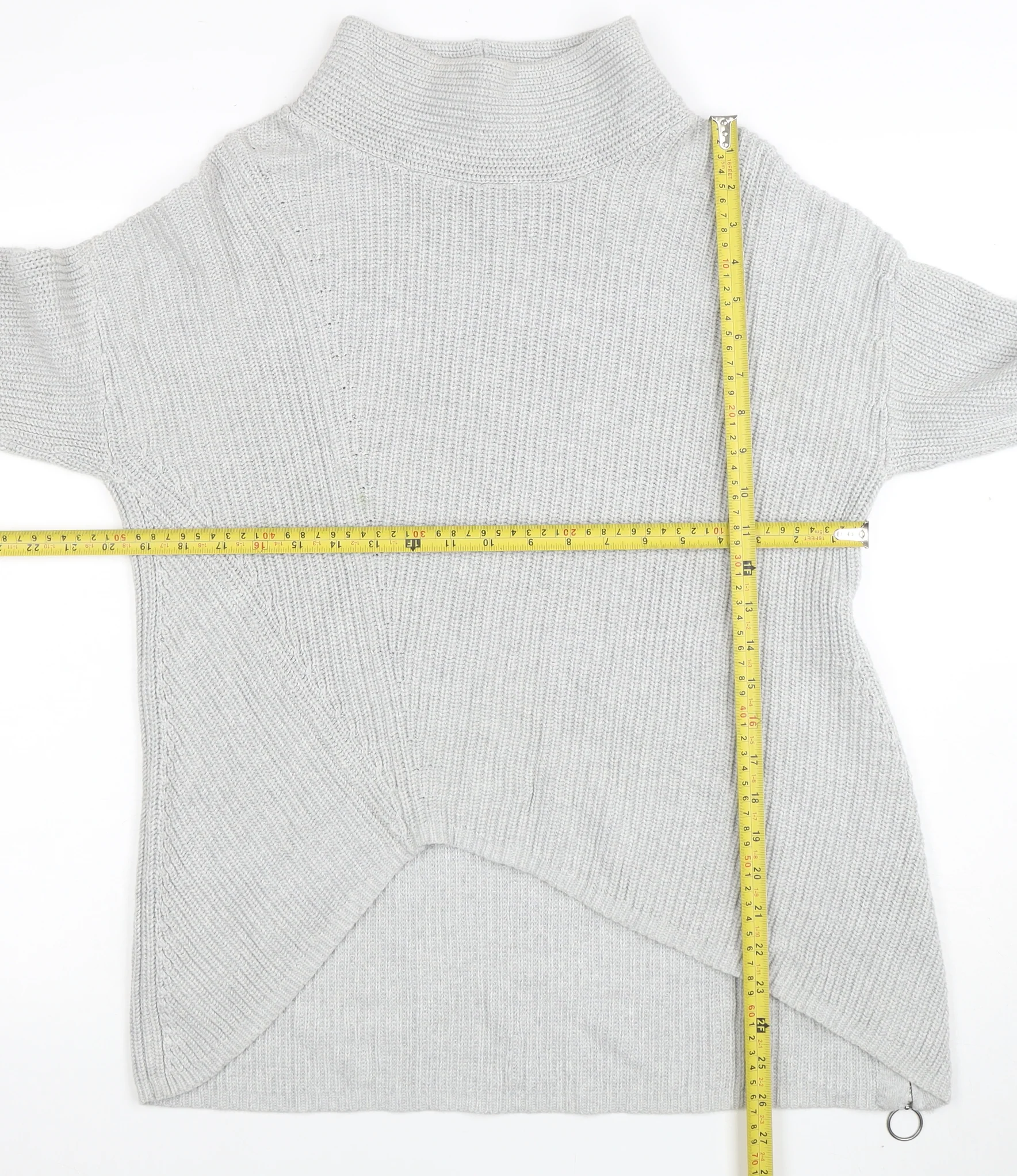 Oui Women’s Grey High Neck Cotton Knit Zip Jumper Size S - Image 2
