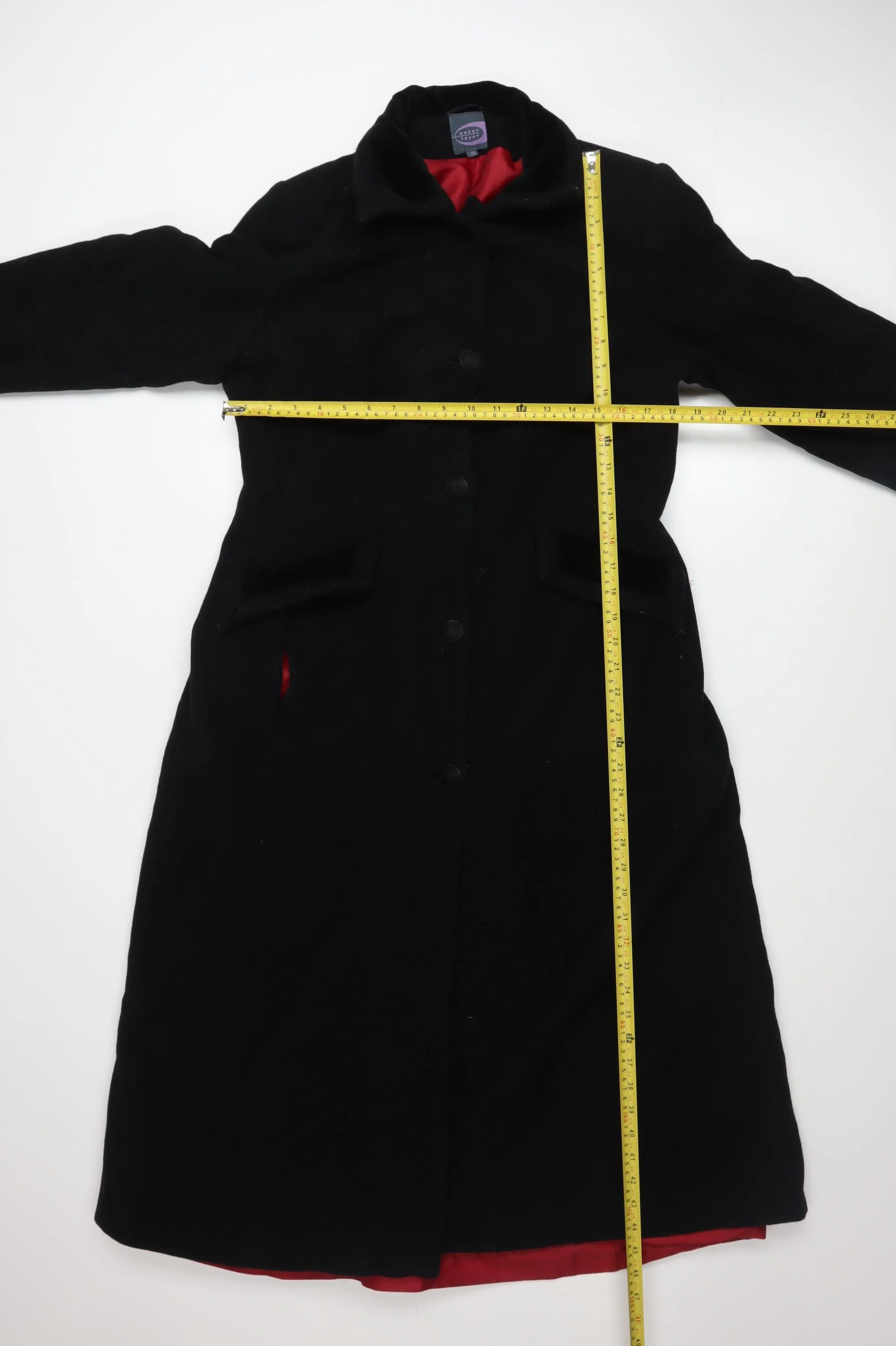 Outer Layer Women's Black Wool Cashmere Blend Long Overcoat Size 14 - Image 2