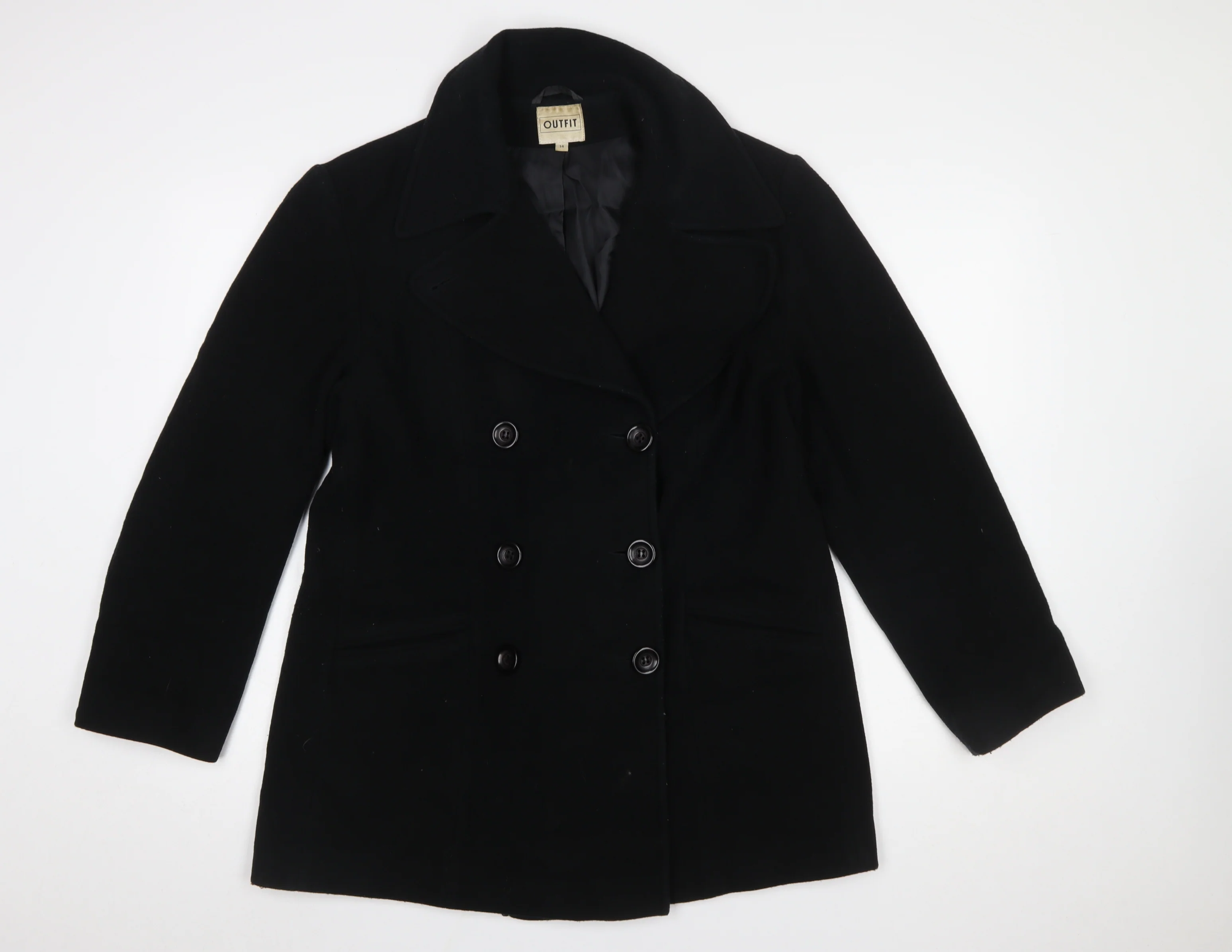 Outfit Womens Black Wool Cashmere Blend Pea Coat Size 14