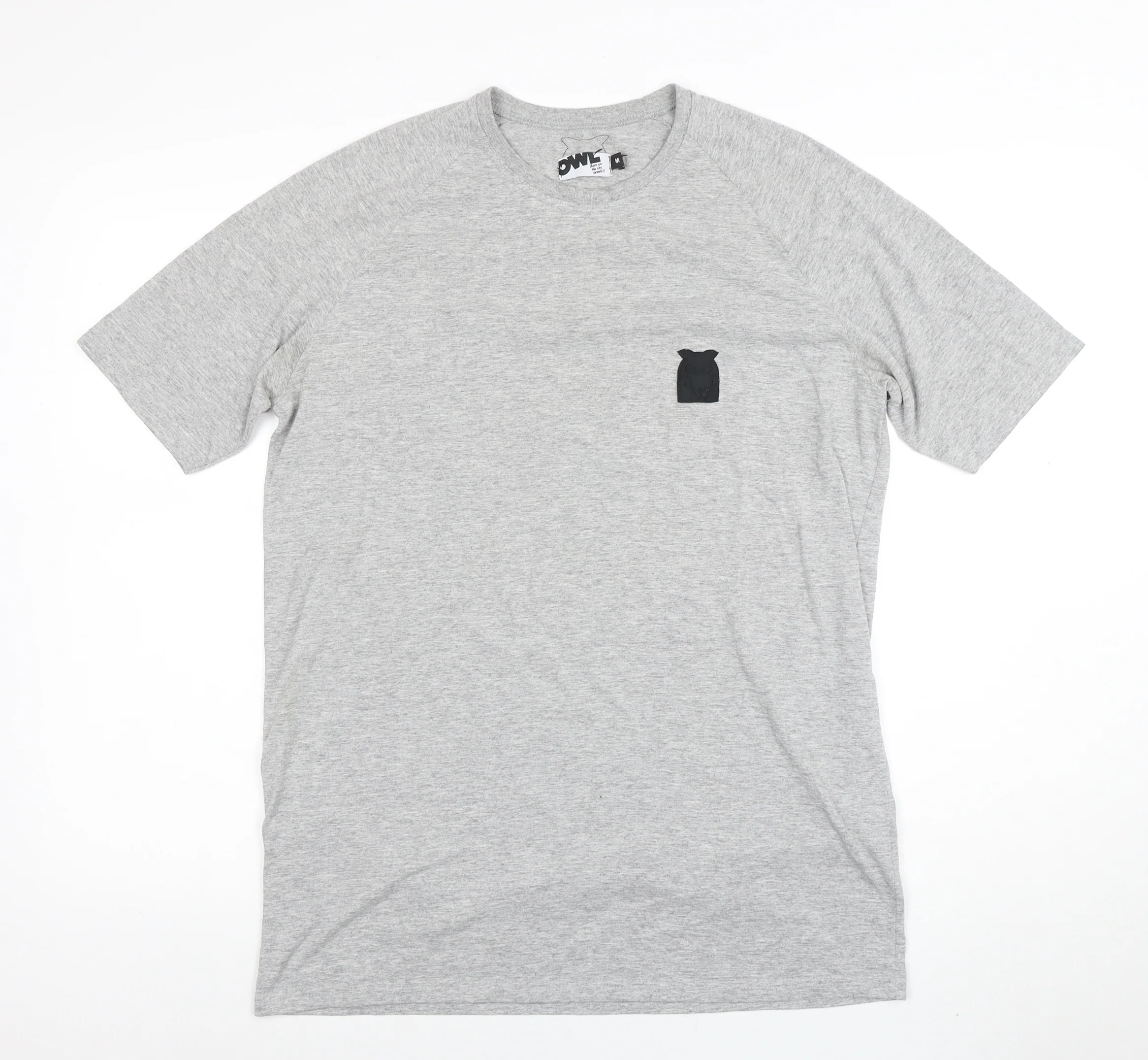 Owl Men's Grey Cotton Crew Neck Short Sleeve T-Shirt M