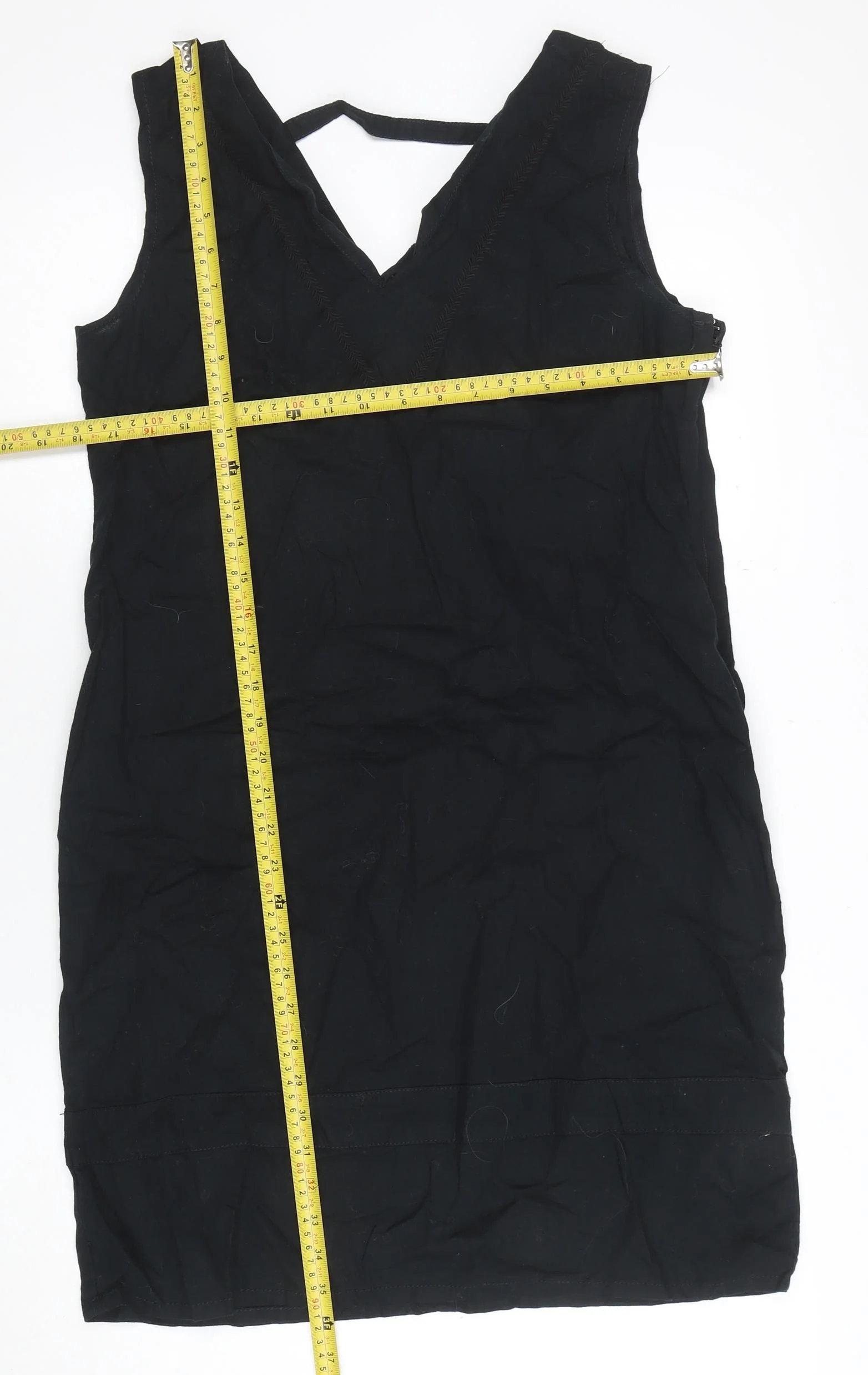 Oyfure Women Black Linen Cotton Sleeveless Shift Dress Size 12 - Image 2