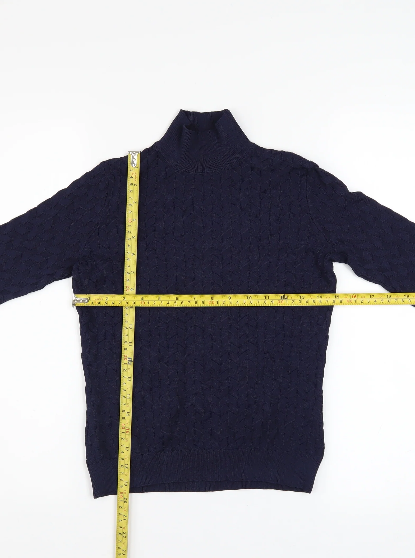 Oysho Women's Blue Roll Neck Cable Knit Jumper Size 12 - Image 2