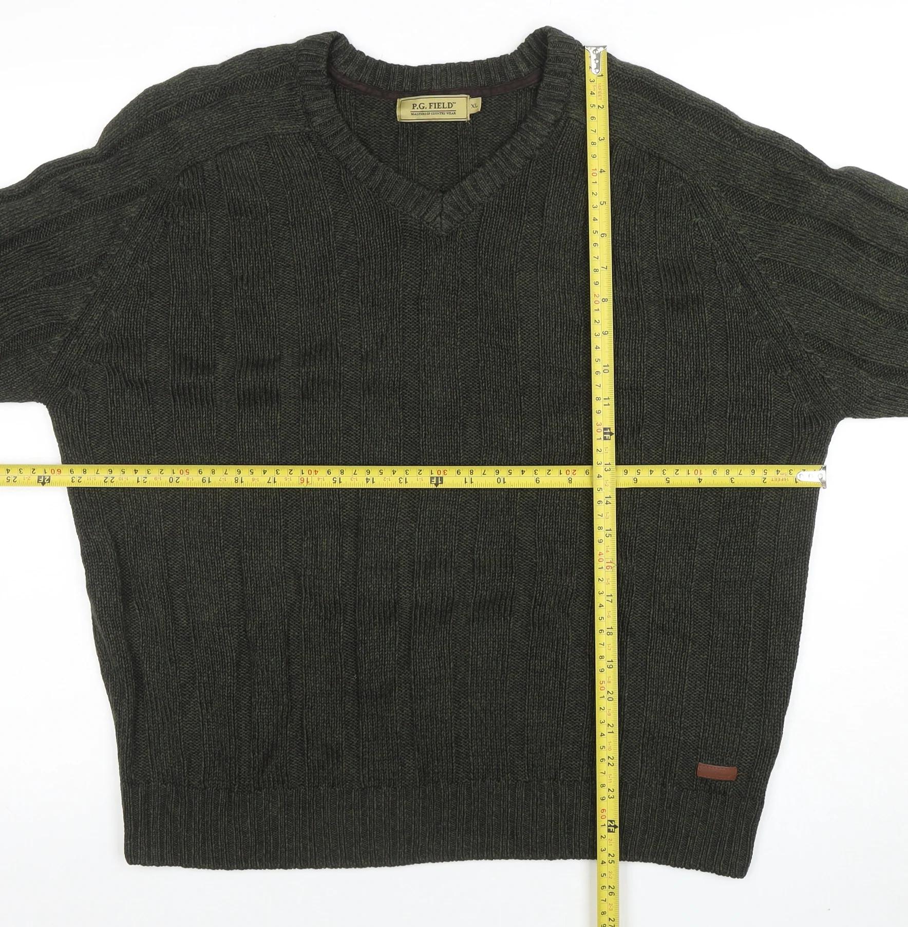 P.G. Field Men's Green XL V-Neck Knit Acrylic Jumper Sweater - Image 2